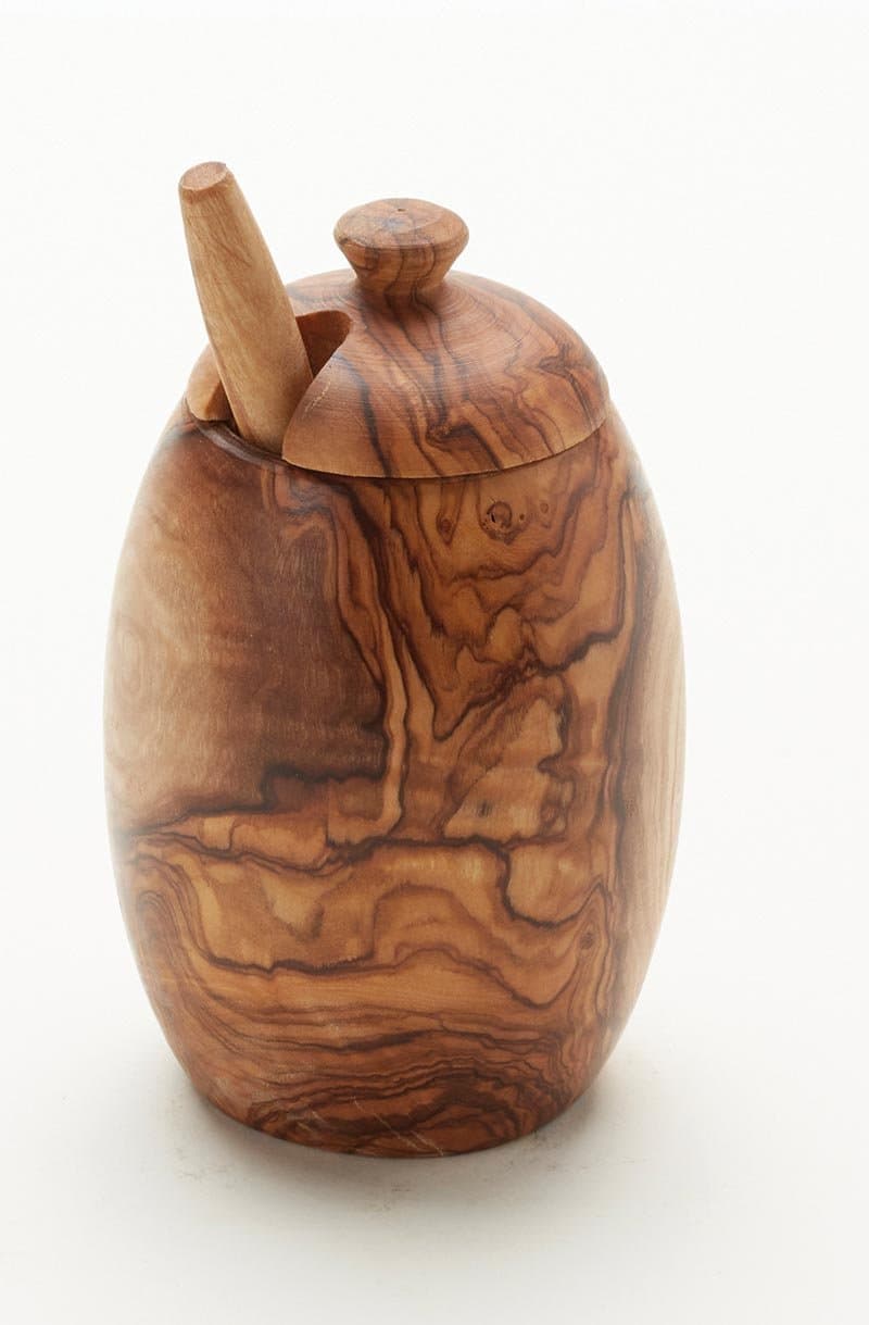12CM HONEY POT W/SPOON 11CM OLIVEWOOD