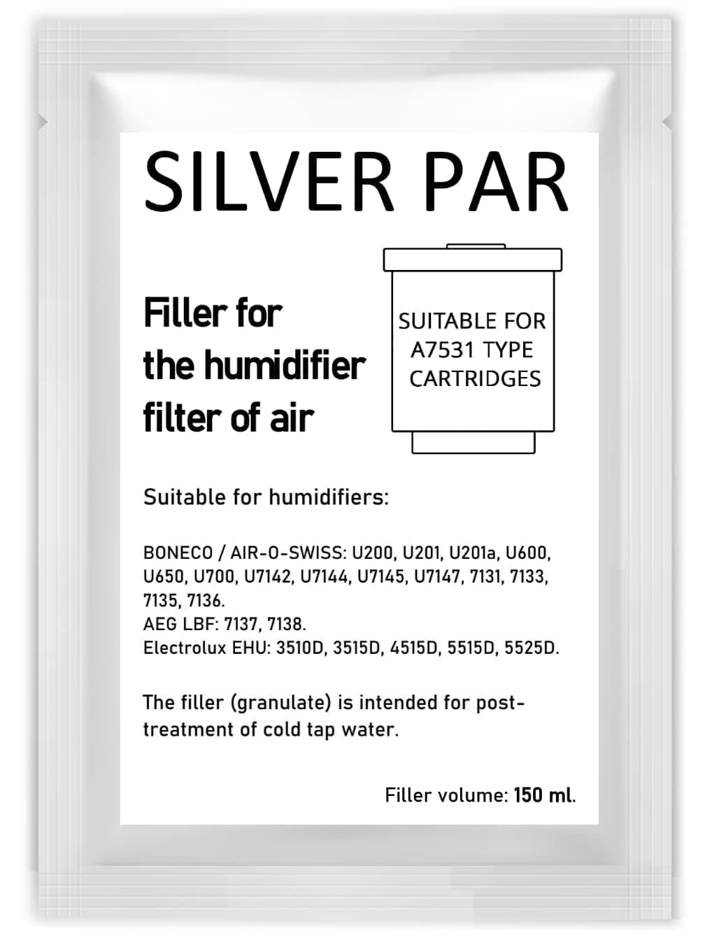 7533 Demineralization Filler for 7531 Cartridge Compatible with AOS, BONECO & AIR-O-Swiss Ultrasonic Humidifiers Model #'s 2055, 2055A,7131,7133,7135,7142,7144,7145,7147,U200,U600,U650,U700