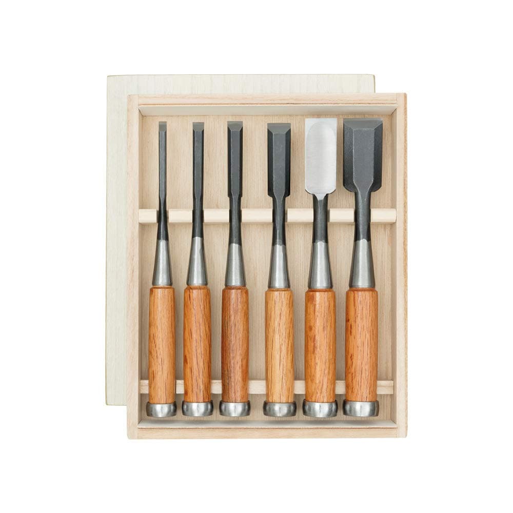 Hattori Japanese Bench Chisel Set Carpenters Chisels 6pc Set in Wooden Box