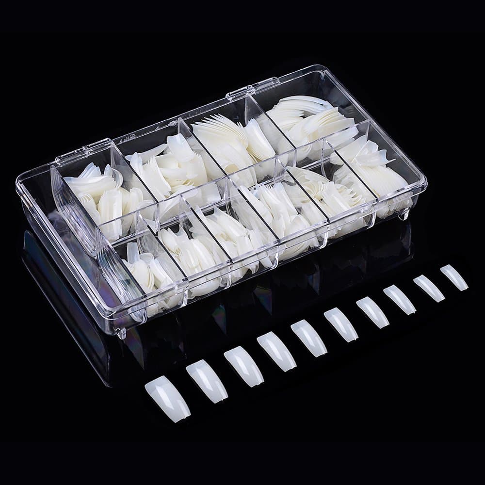 Huashengmei 500pcs Squoval French Natural Color False Nails Fake Nail Art Tips 10 Sizes with box