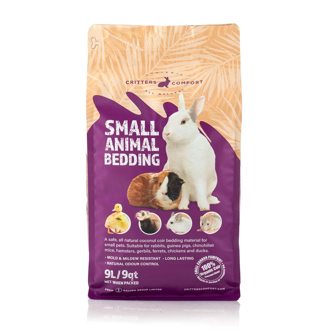 Bunny Bedding Odor Control for Small Pets - Organic Coconut Husk Fiber Substrate Animal Bedding for Guinea Pig, Ferret, Hamster Cages and Habitats - Pet Accessories - 9 Liters Critter Litter