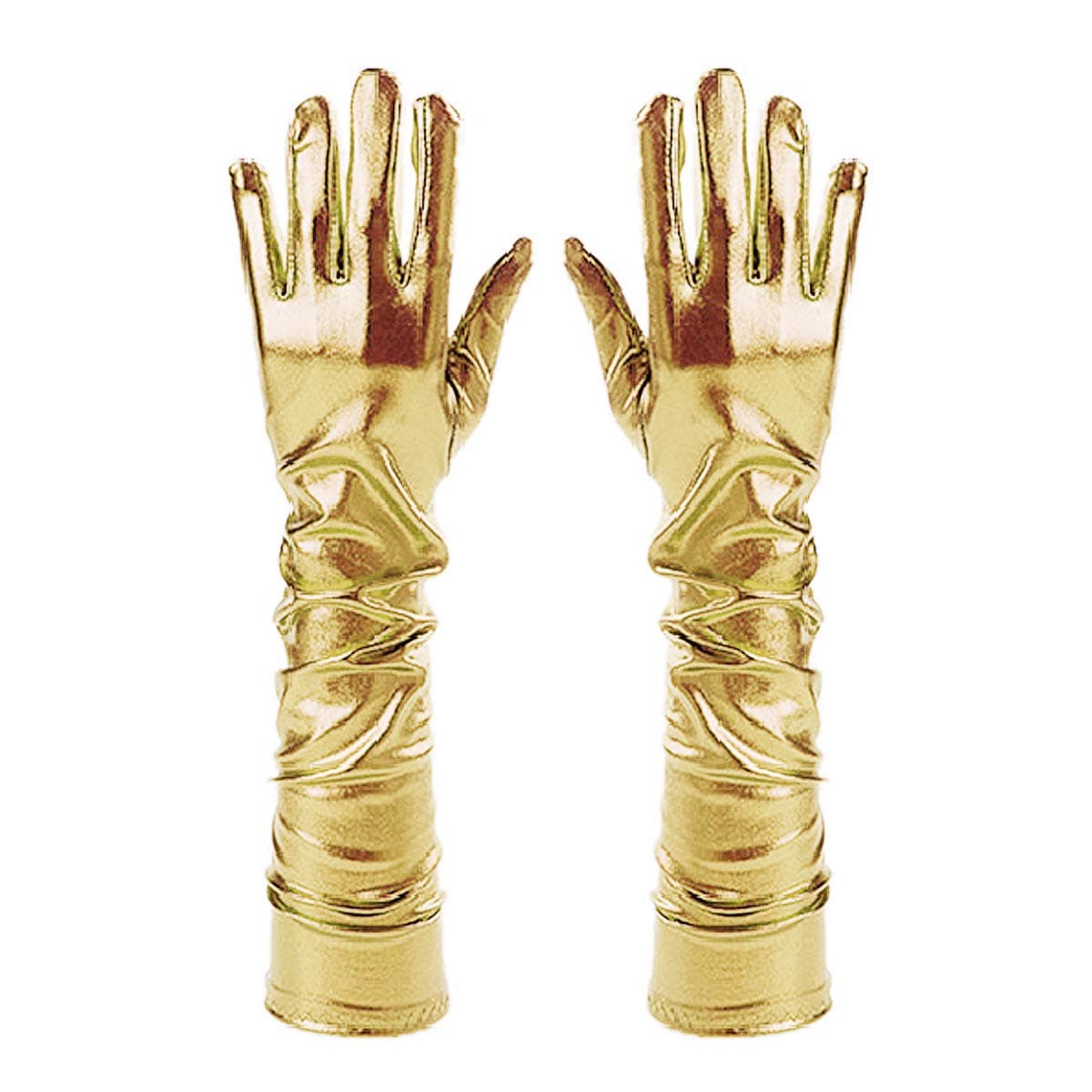 Van Caro Women Shiny Metallic Elbow Length Gloves Elastic Stain Opera Gloves