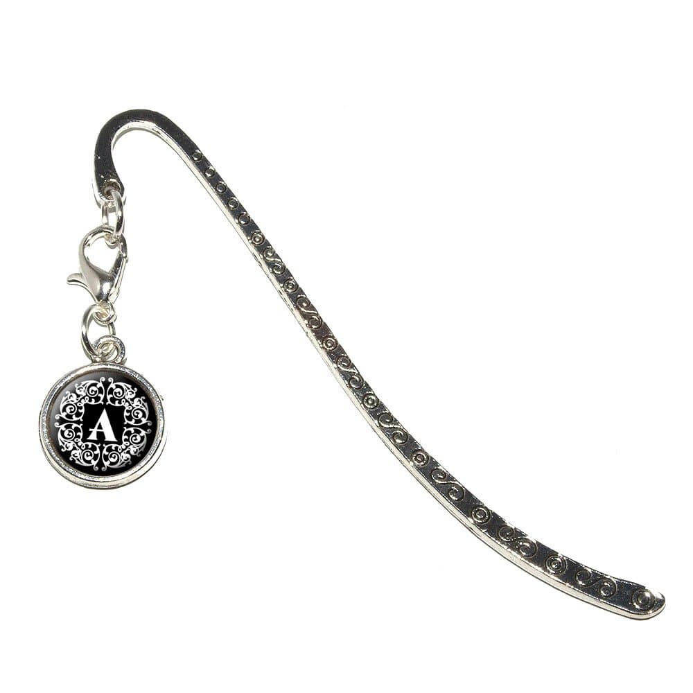 Graphics and More Letter A Initial Black and White Scrolls Metal Bookmark Page Marker with Charm (Charm_Book_0636)