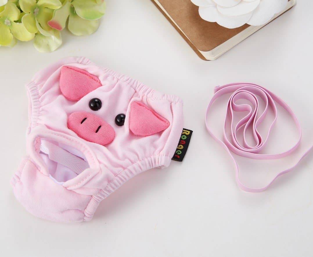 Stock Show 2Pc Cute Pig Pattern Cotton Pet Female Dog Diapers Sanitary Physiological Pants, Washable Reusable Small Medium Girl Puppy/Doggie Panties Underwear
