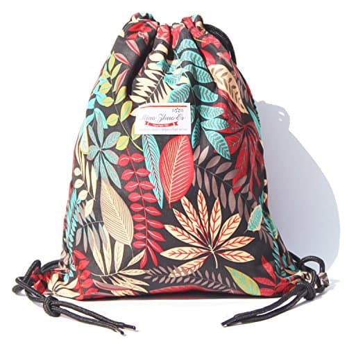 Alpaca Go Drawstring Bag Water Resistant Floral Leaf Lightweight Gym Sackpack for Hiking Yoga Gym Swimming Travel Beach