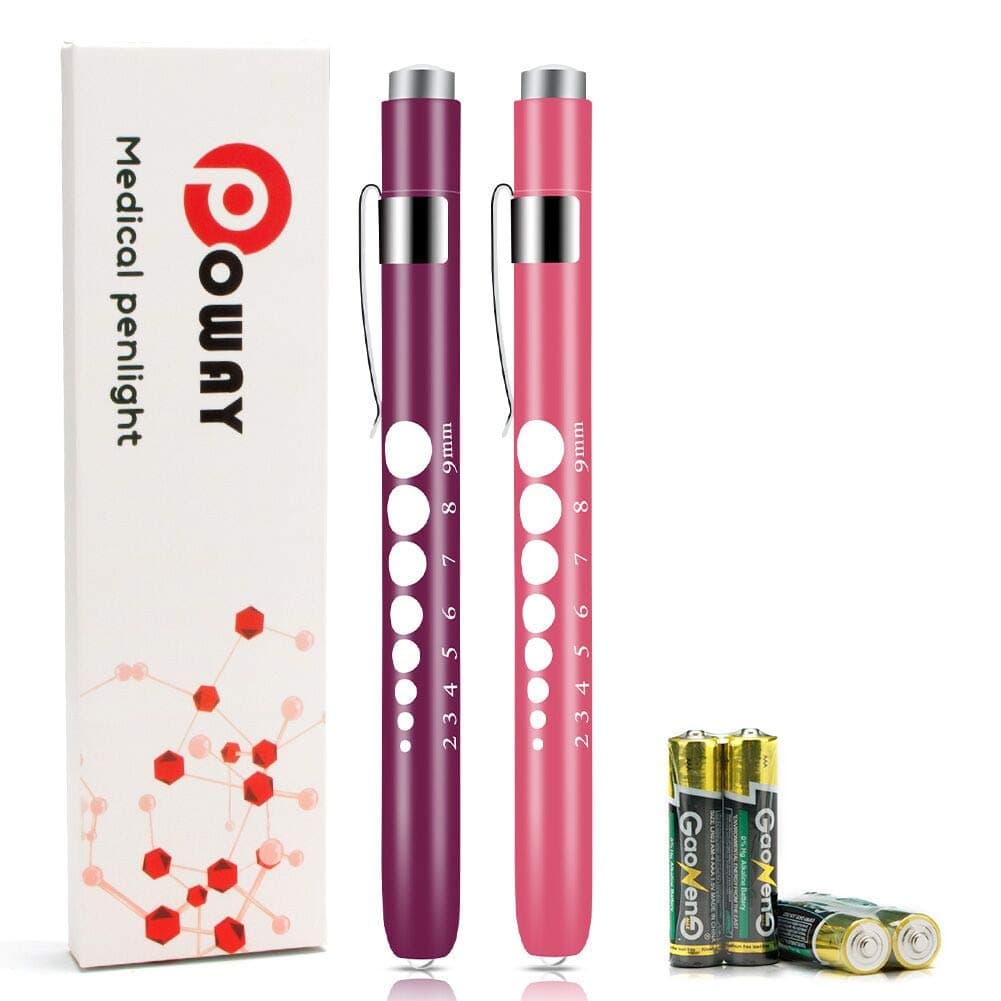 Opoway Pen Light with Pupil Gauge LED Penlight Medical for Nursing School Doctor Diagnostic (Pink & Purple)