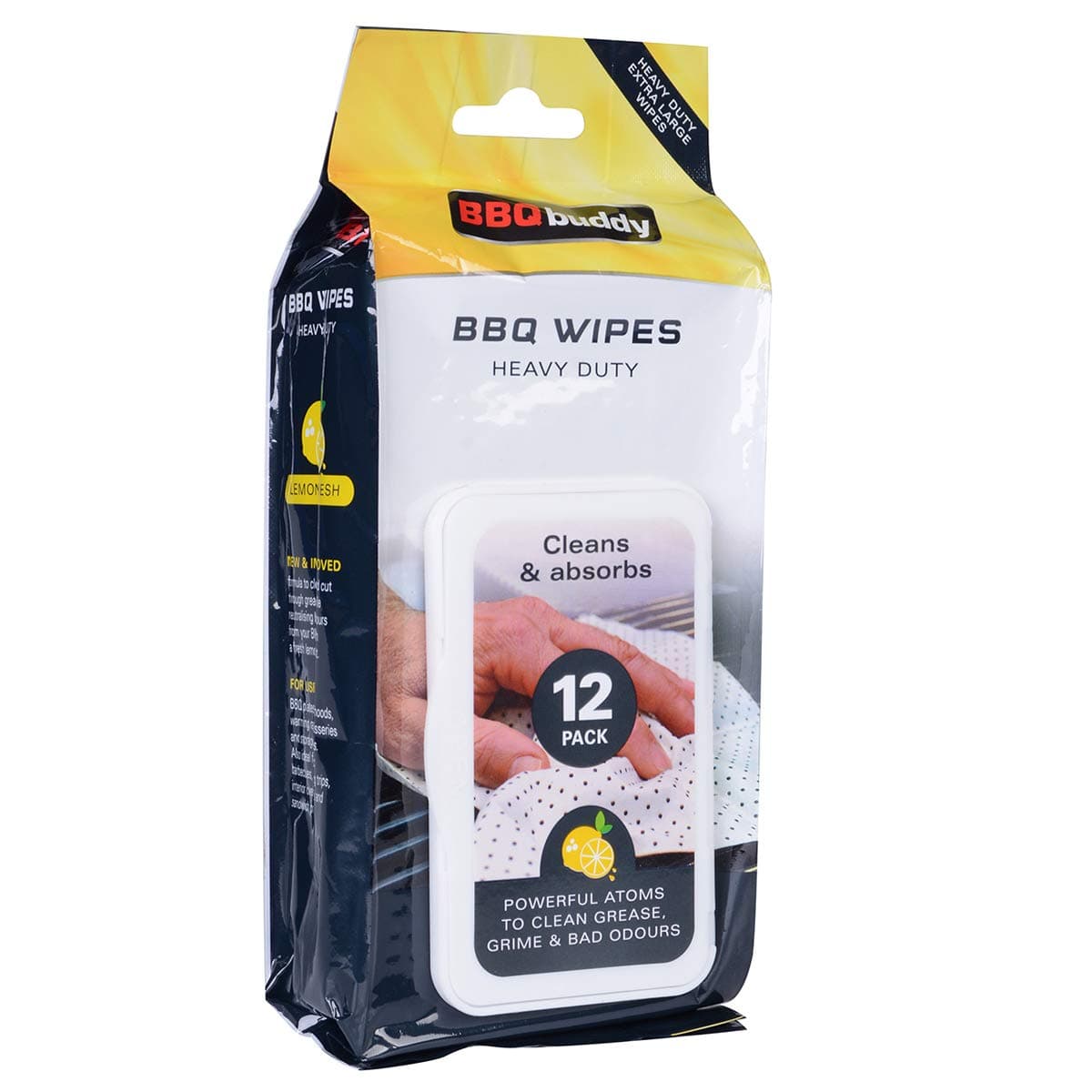 BBQ Buddy 12pk Barbecue Cleaning Wipes - Heavy Duty, Extra Large Wipes. Use all over your BBQ to keep it looking good as new