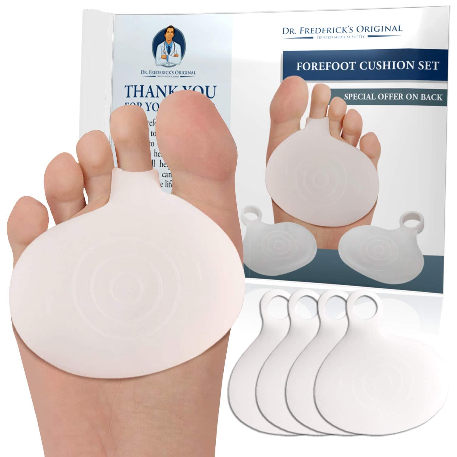 Dr. Frederick's OriginalMetatarsal Pads - 4 Pieces - Ball of Foot Cushions for Rapid Pain Relief - Gel Foot Pads