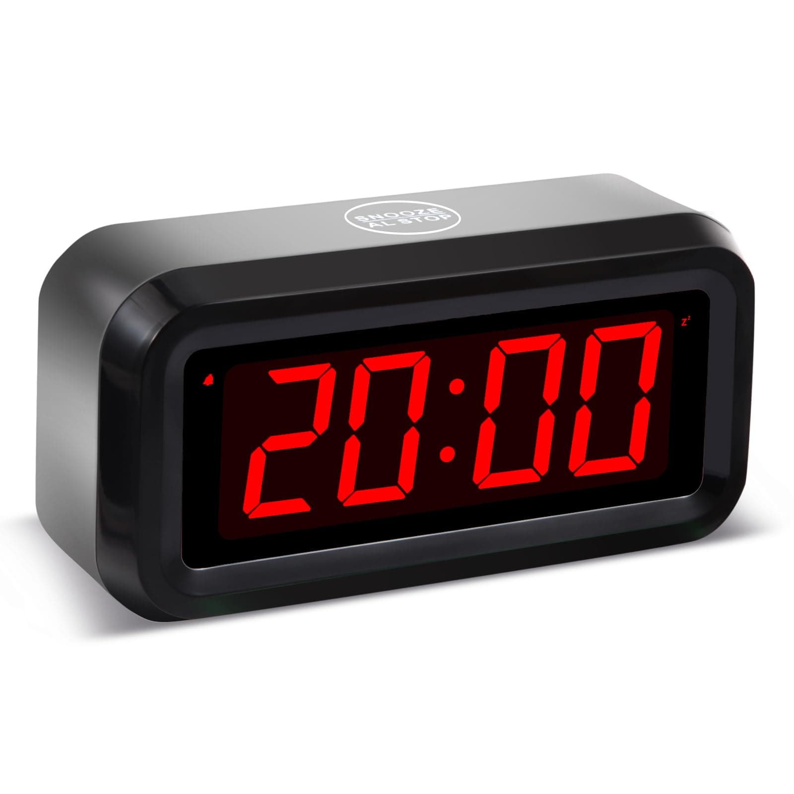 Digital Alarm Clock Battery Operated with LED Display for Bedrooms, Long Battery Life for 12 Months, 3 Brightness Adjustable, 12/24 Hour, Snooze, Black Case with Red Digits