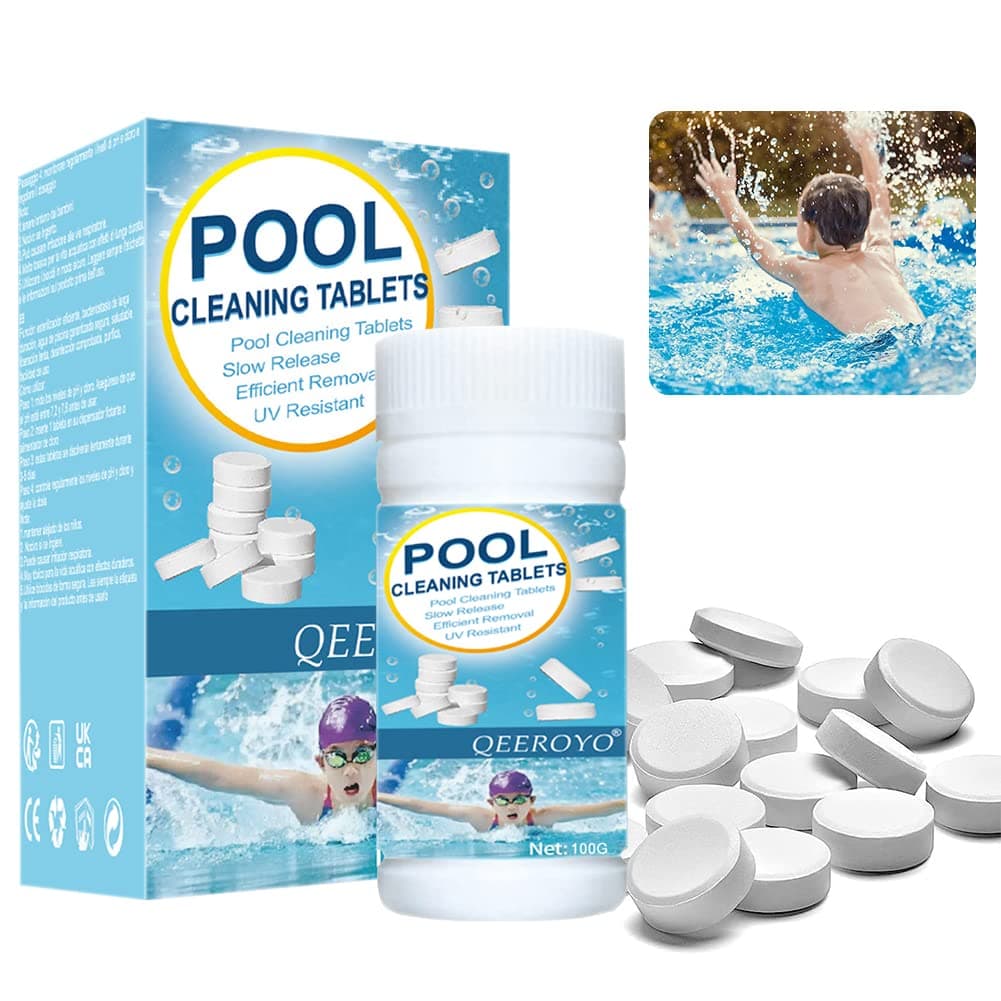 QEEROYO Multifunction Chlorine Tablets, Chlorine Tablets, Pool Cleaning Tablets, Chlorine Tablets for Swimming Pool,Chlorine Tablets for Swimming Pool Spa Hot Tub Bathtubs 100g, blue