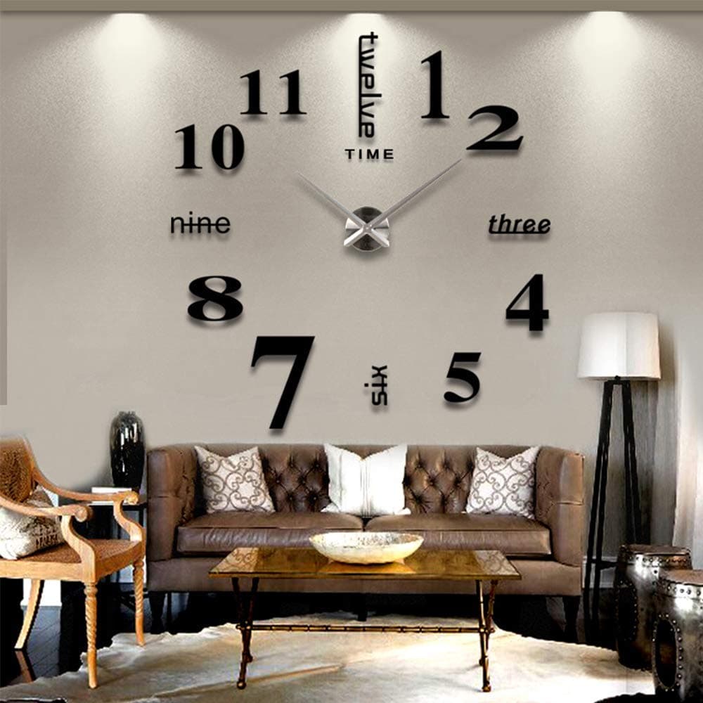 YOMYM DIY Wall Clock, 3D Mirror Stickers Large Wall Clock Frameless Modern Design Large Watch Silent Home/Office/School Number Clock Decorations Gift (Alarm clock)