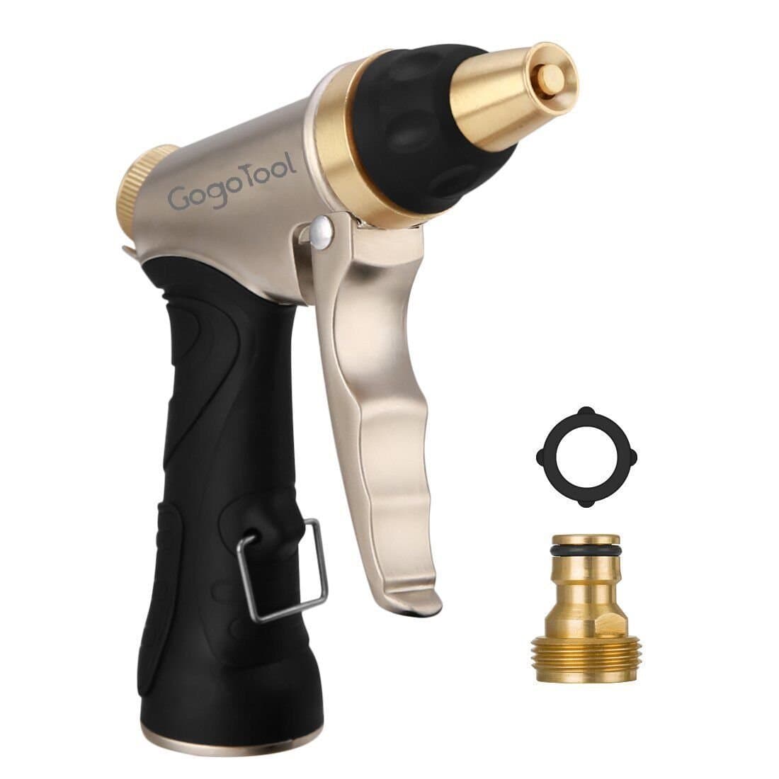 Spray Gun, GogoTool Garden Hose Nozzle Watering Gun 100% Metal Easy Flow Control Setting Ergonomic Trigger High Pressure Spary Nozzle for Car Washing Plant Watering Deck or Sidewalk Cleaning