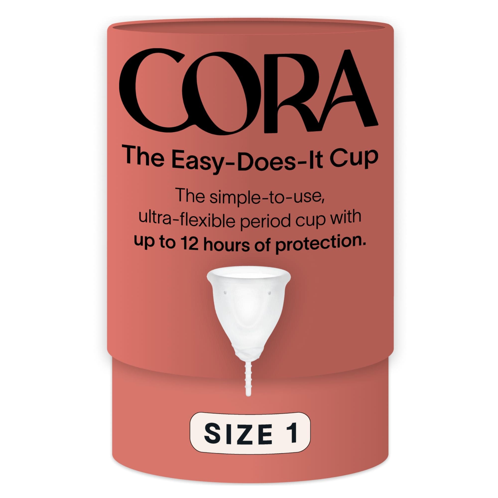 Cora Menstrual Cup, Reusable Period Cup - Ultra-Soft, Comfortable & Leak-Proof Medical Grade Silicone - Tampon and Pad Alternative - Size 1, Light-Medium Flow