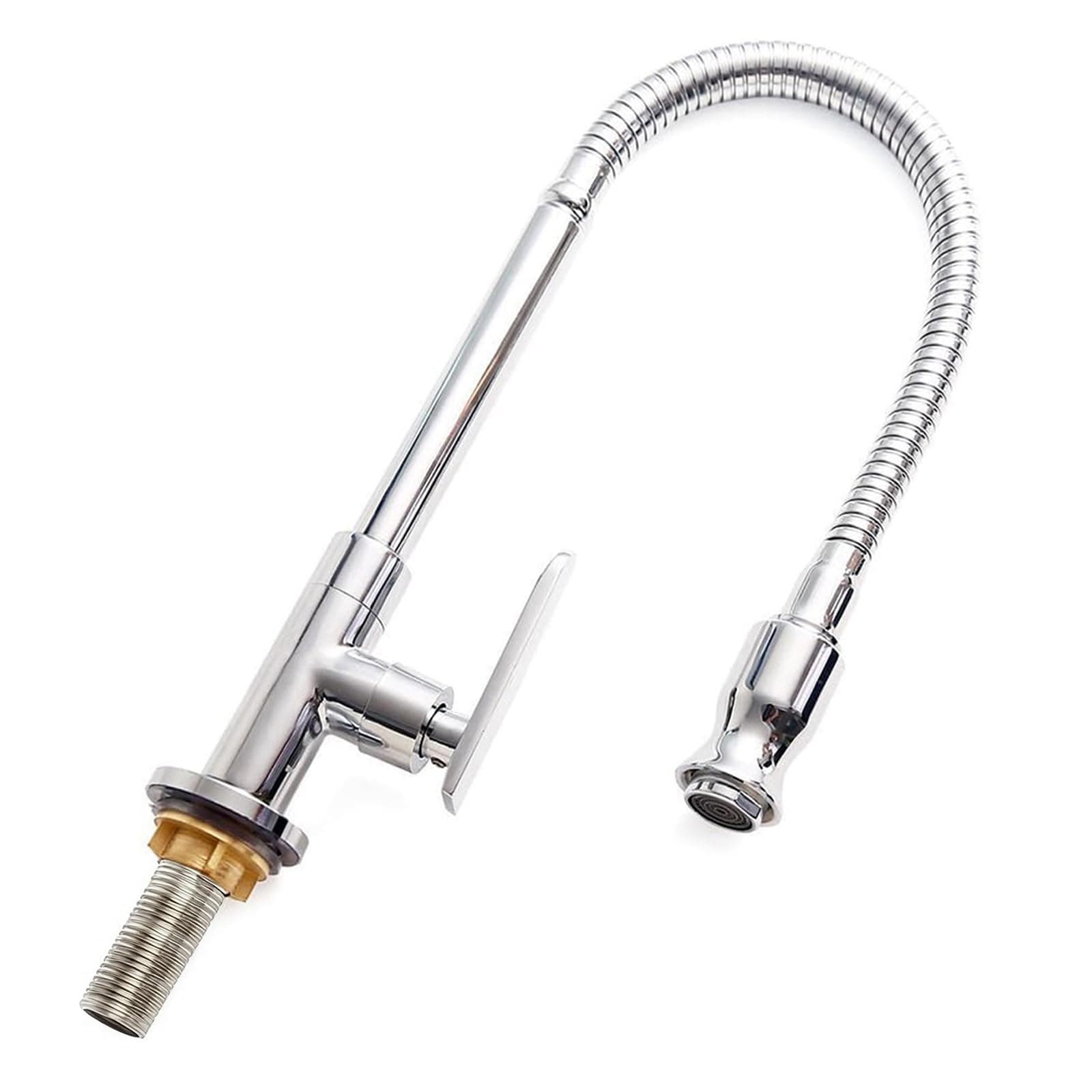 Outdoor Kitchen Sink Faucet - 360° Rotatable Single Hole Single Handle Cold Water Kitchen Faucet Flexible Neck Laundry Room Tap Bar Garden Outdoor Faucet, Deck Mount Chrome Finish