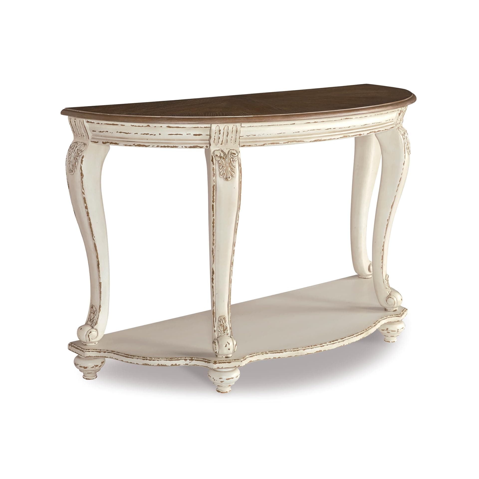 Realyn French Country Semi-Circle Console Table, White & Brown