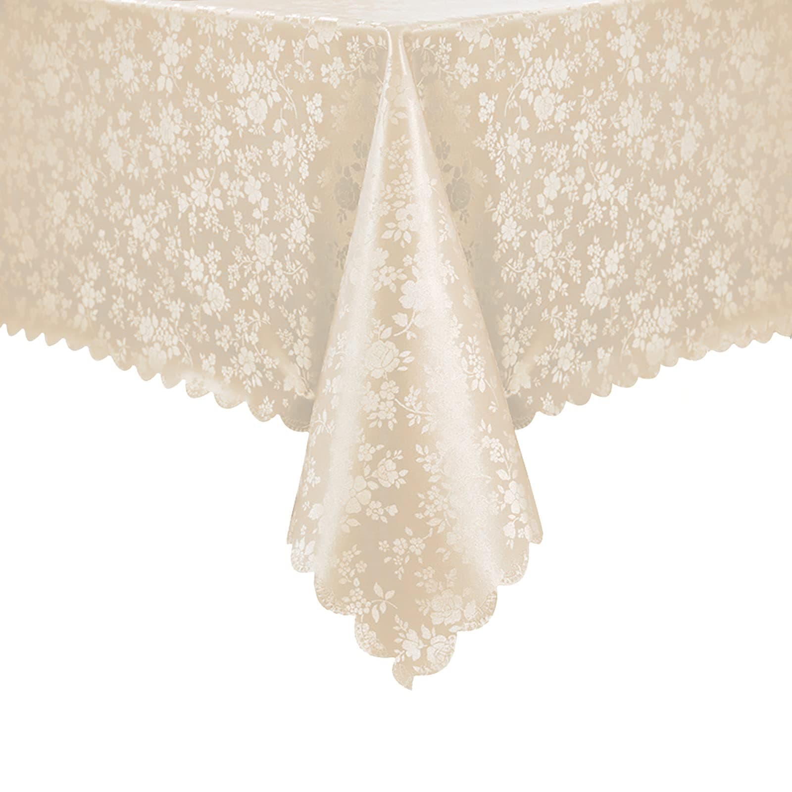 Romanstile Rectangle Vinyl Tablecloth,100% Waterproof Heavy Duty Oil Spill Proof Stain Resistant Plastic PU Table Cover with Flannel Backing for Kitchen, Dining (Rose Beige, 60 x 84)