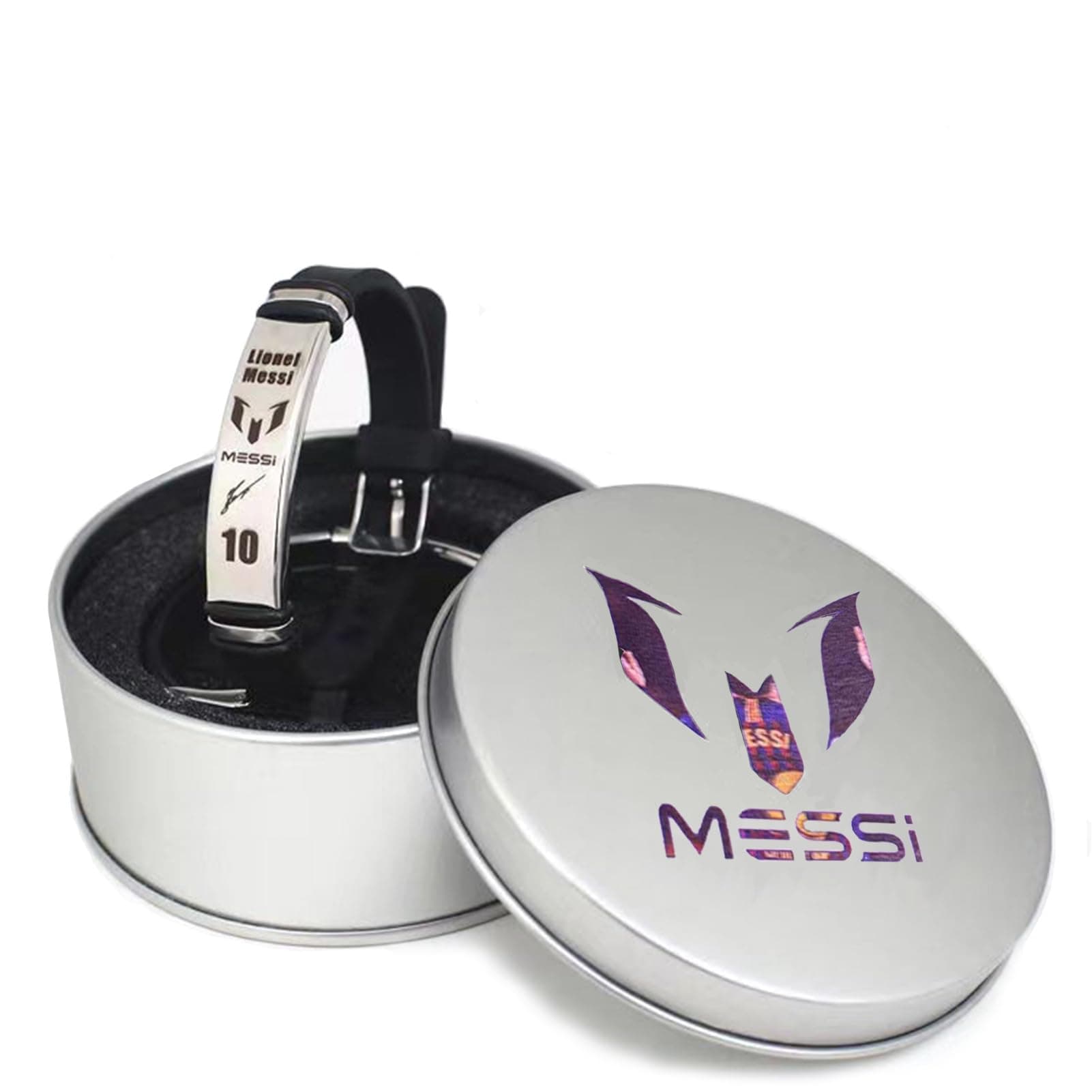 Lionel Messi signature wristbands Football bracelet, Waterproof sports rubber bracelets, Rubber wristbands, Messi Memorial Collection Gift Box, 9", 橡胶, rutilated quartz