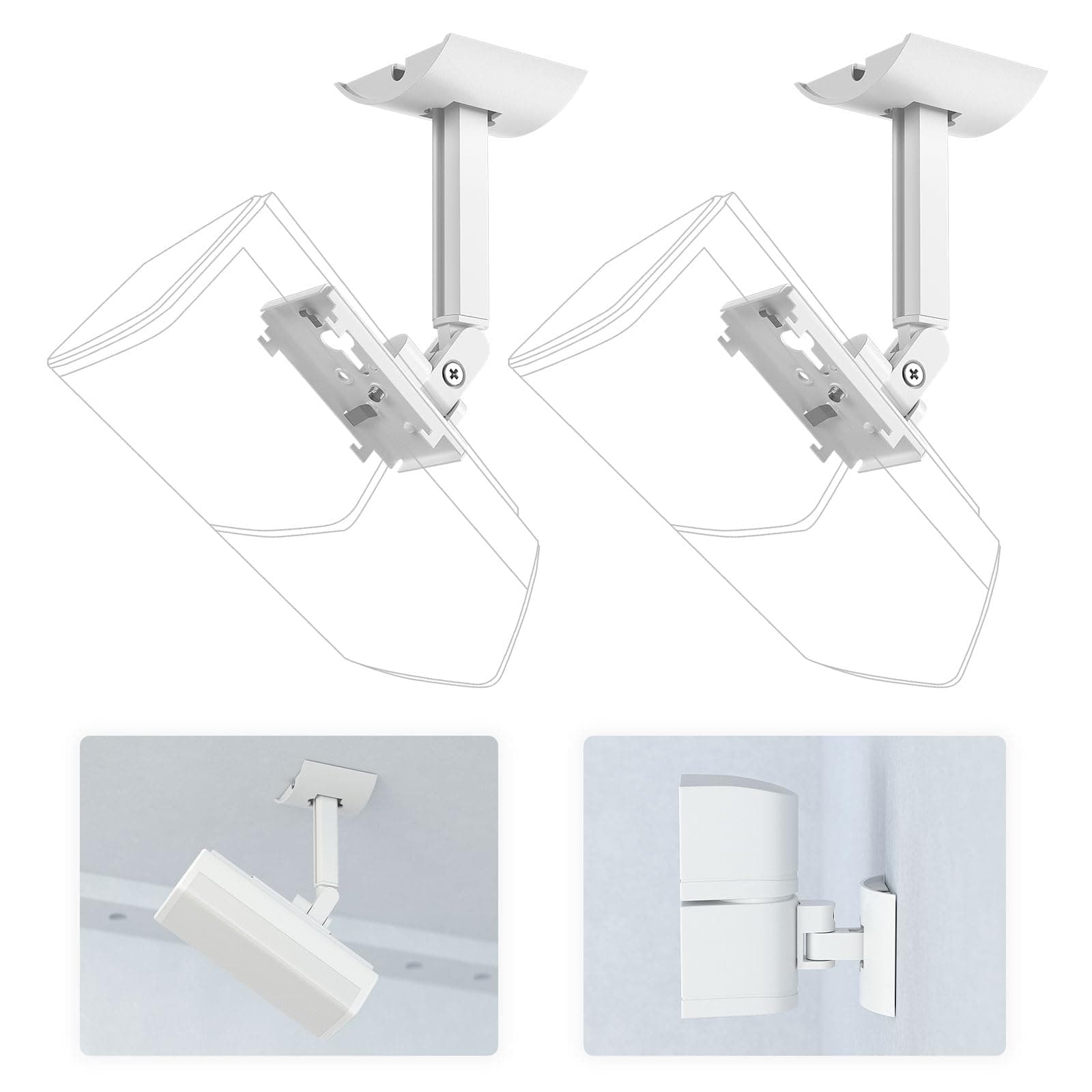 2 Pack Speaker Wall Mount Brackets for Bose UB-20, UB-20 Series II, Wall Mount Ceiling Bracket for Lifestyle 600 ST535 ST525 ST520 535III 525III CM520 SoundTouch JC-II AM6-V AM10-V AM10IV-White