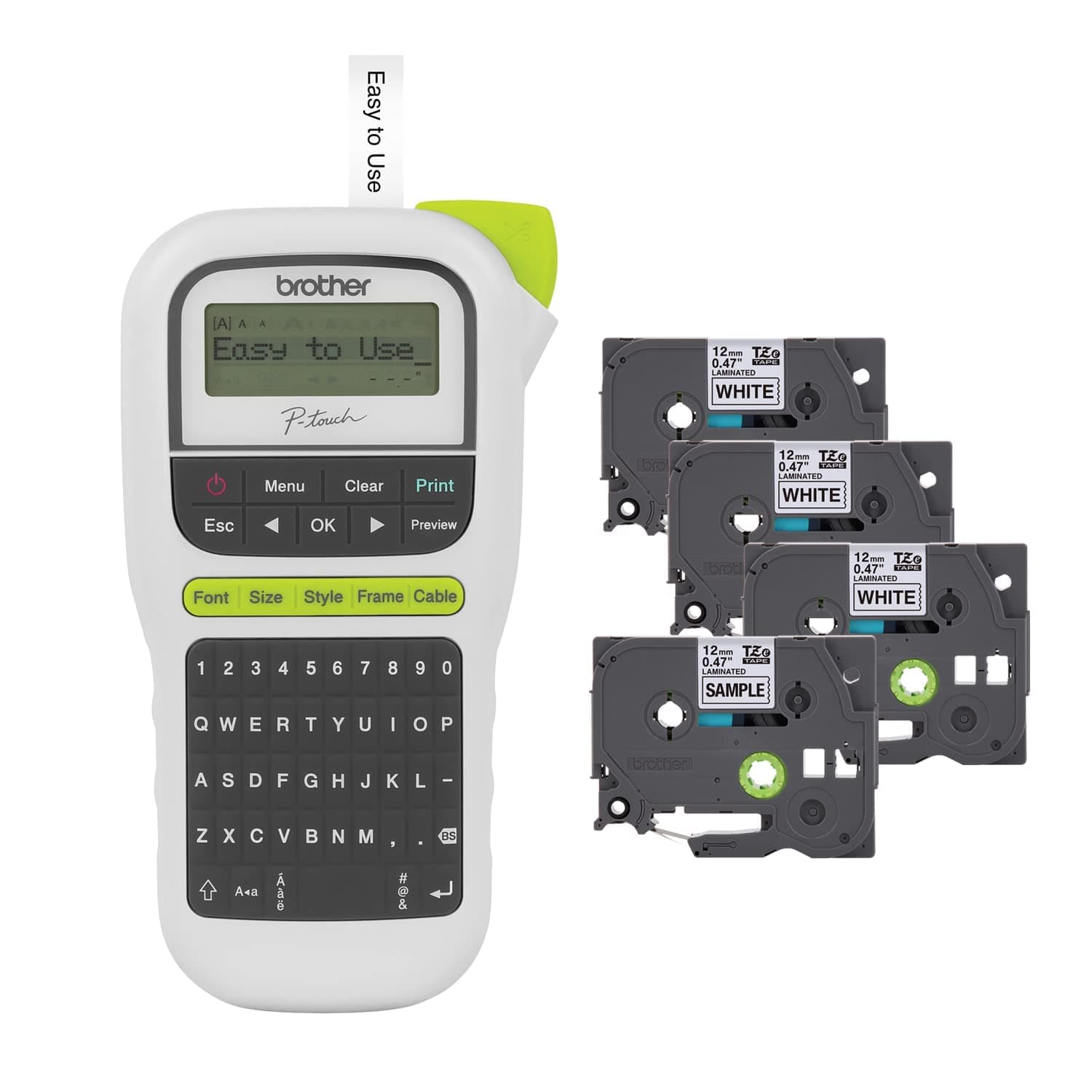 BROTHER P Touch, PTH110BP, Easy Portable Label Maker Bundle 4 Label Tapes Included, White, S