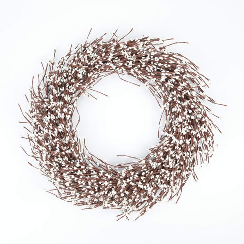 White Berry Wreath 22 inch Pip Berries Artificial Twig Spring Autumn Wreath for Home Farmhouse Front Door Bedroom Wall Window Home Office Decor, Housewarming Gift Artificial
