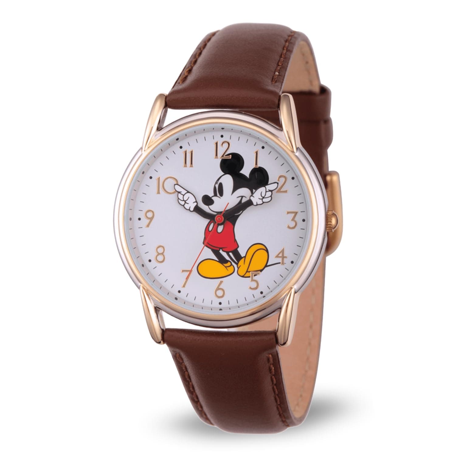 Mickey Watch - Watch for Women - Mickey Mouse Watches for Women Toys - 90s Mouse - Vintage - Articulating Hands - Gold Case - Brown Leather Strap