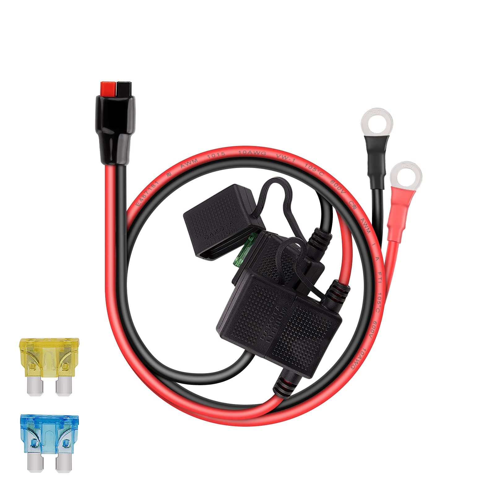 iGreely Dual Positive/Negative ATC Style Fuse Holder 10AWG Wire with Ring Terminals and 45A Connectors for Automotive Compatible with Powerpole 2ft/60cm