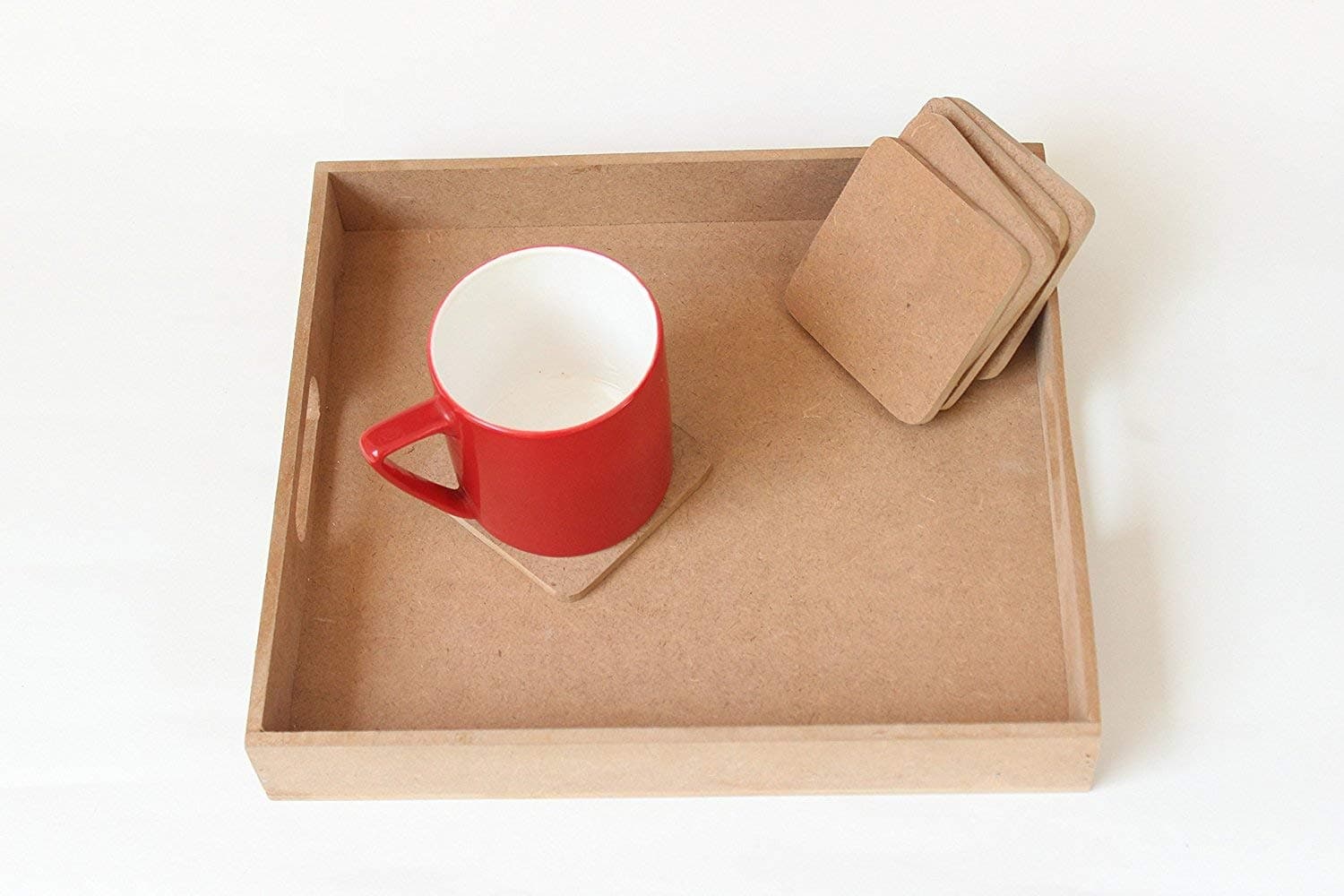 RGrandsons Wooden Plain MDF Tray and Coasters Set for Activity ( Brown )