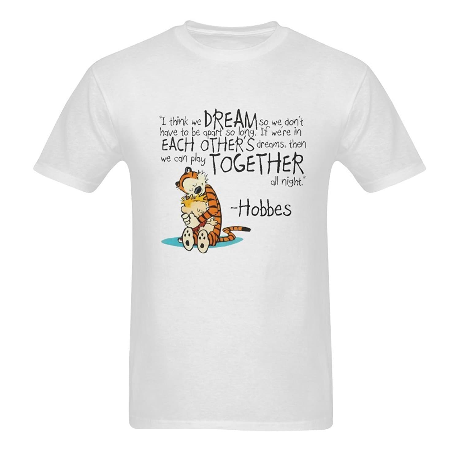 Toovee Men's White Cotton Graphic Calvin and Hobbes Tee Print T-Shirt