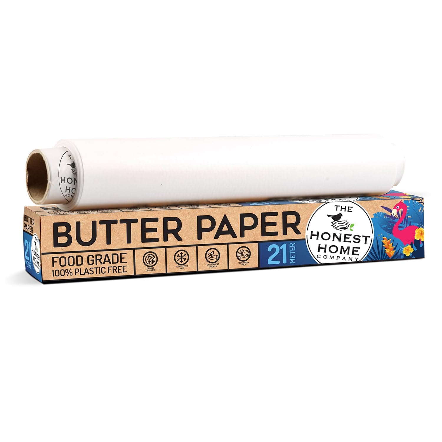 Honest Home Butter Paper Roll | 21 Meters | 40 GSM, 100% Non-Coated | Easy Tear with Cutter | for Air Fryer and Roti