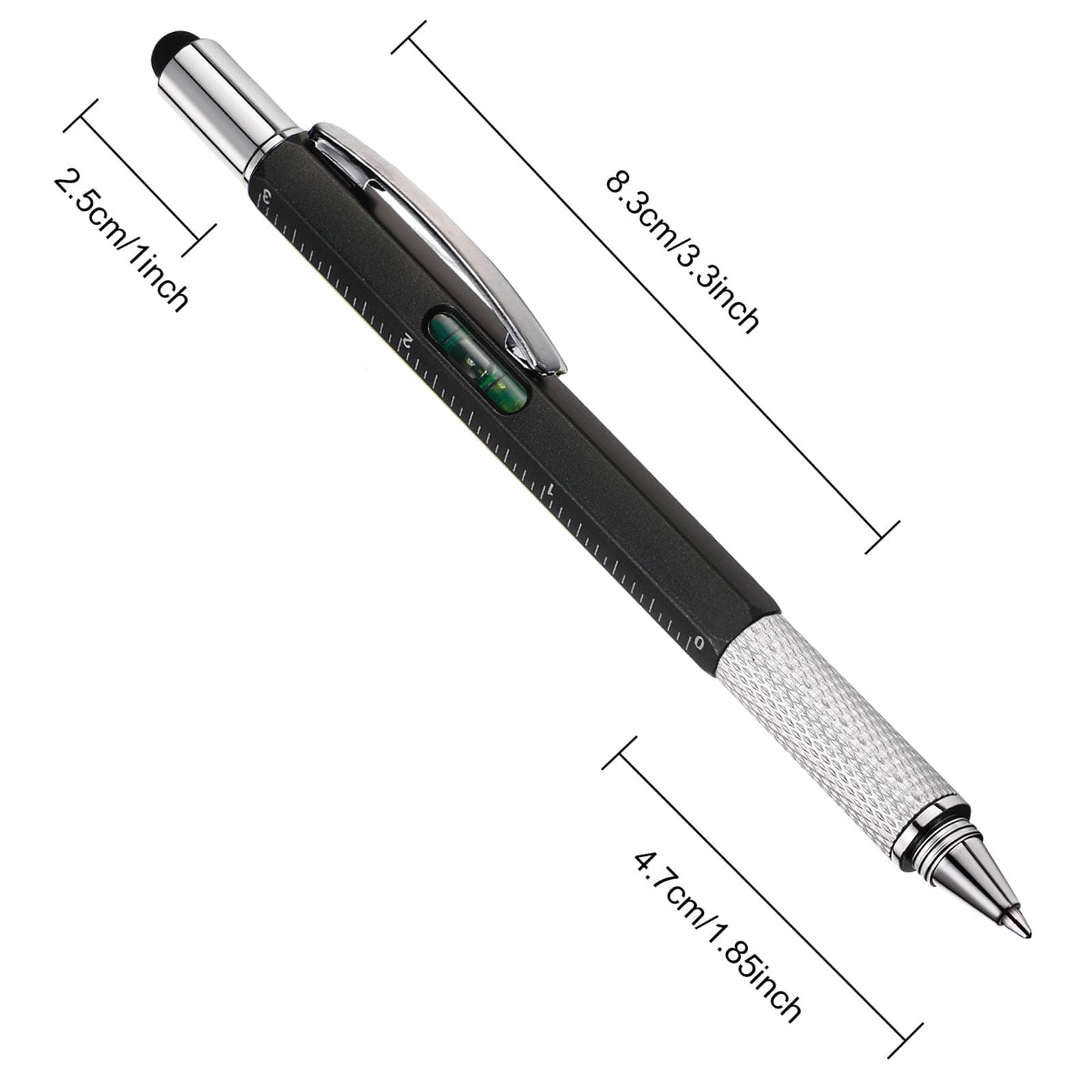 Zhanmai 4 Pcs Gift Pen for Men 6 in 1 Multitool Pen with Ruler Level Refills Screwdriver Stylus Cool Gadgets Tool for Dad Friend Husband Birthday Anniversary Christmas Graduation Gift(Black, Silver)