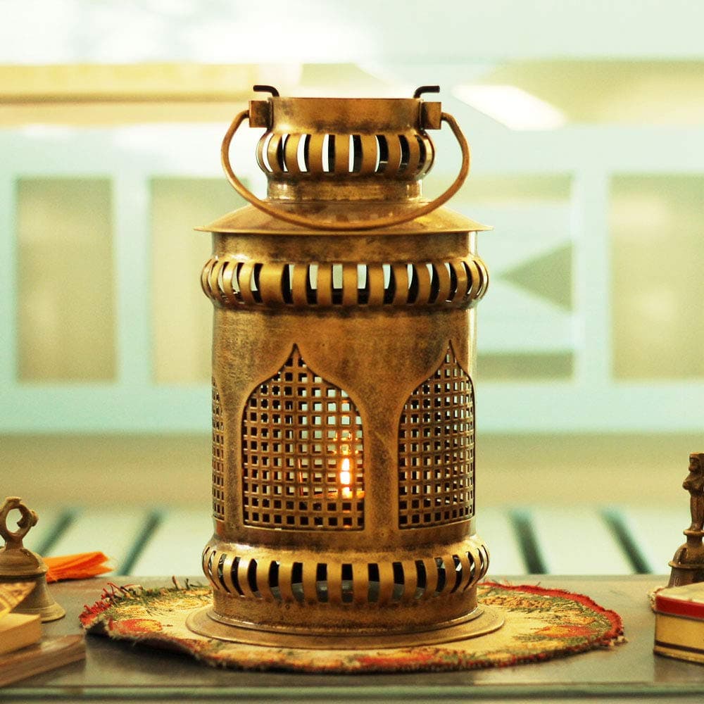 Mehrab-Inspired Jaisalmer Heritage Lantern- an Antique Golden Finished Diya Candle Lantern - Perfect Blend of Tradition and Craftsmanship -Sufi Aesthetic