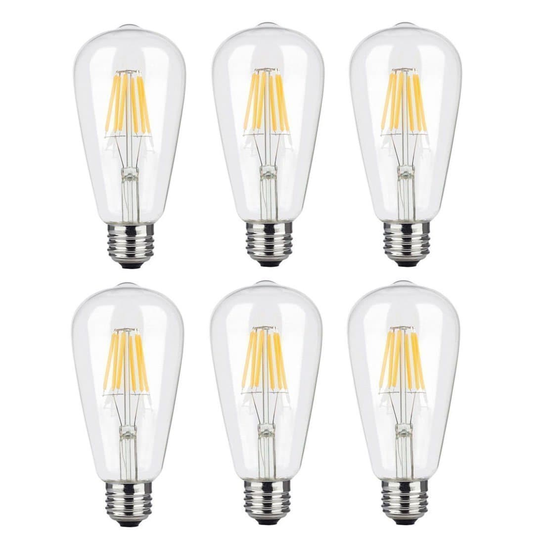 Antique Edison LED Bulb, Dimmable 6w ST64 Vintage Filament Light Bulb, E26 Medium Base, LED Lighting Warm White 2700K Pack of 6