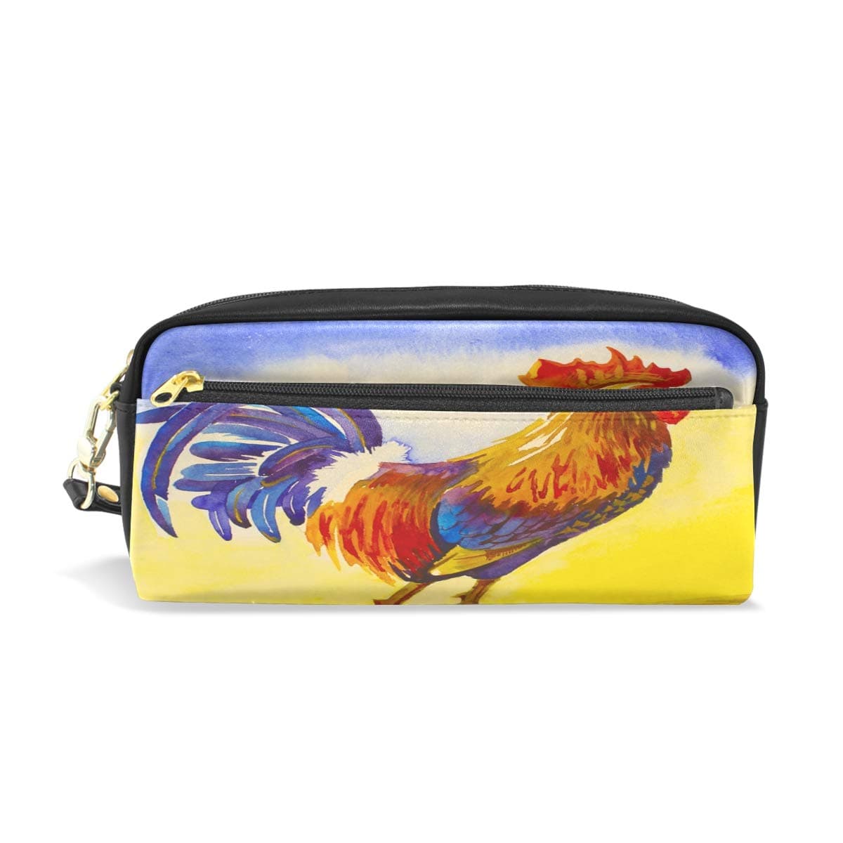 WowPrint Country Rooster Chicken Pencil Cases Large Capacity Zipper PU Leather Pencil Pouch Bag Multifunctional Stationery Cosmetic Makeup Bags