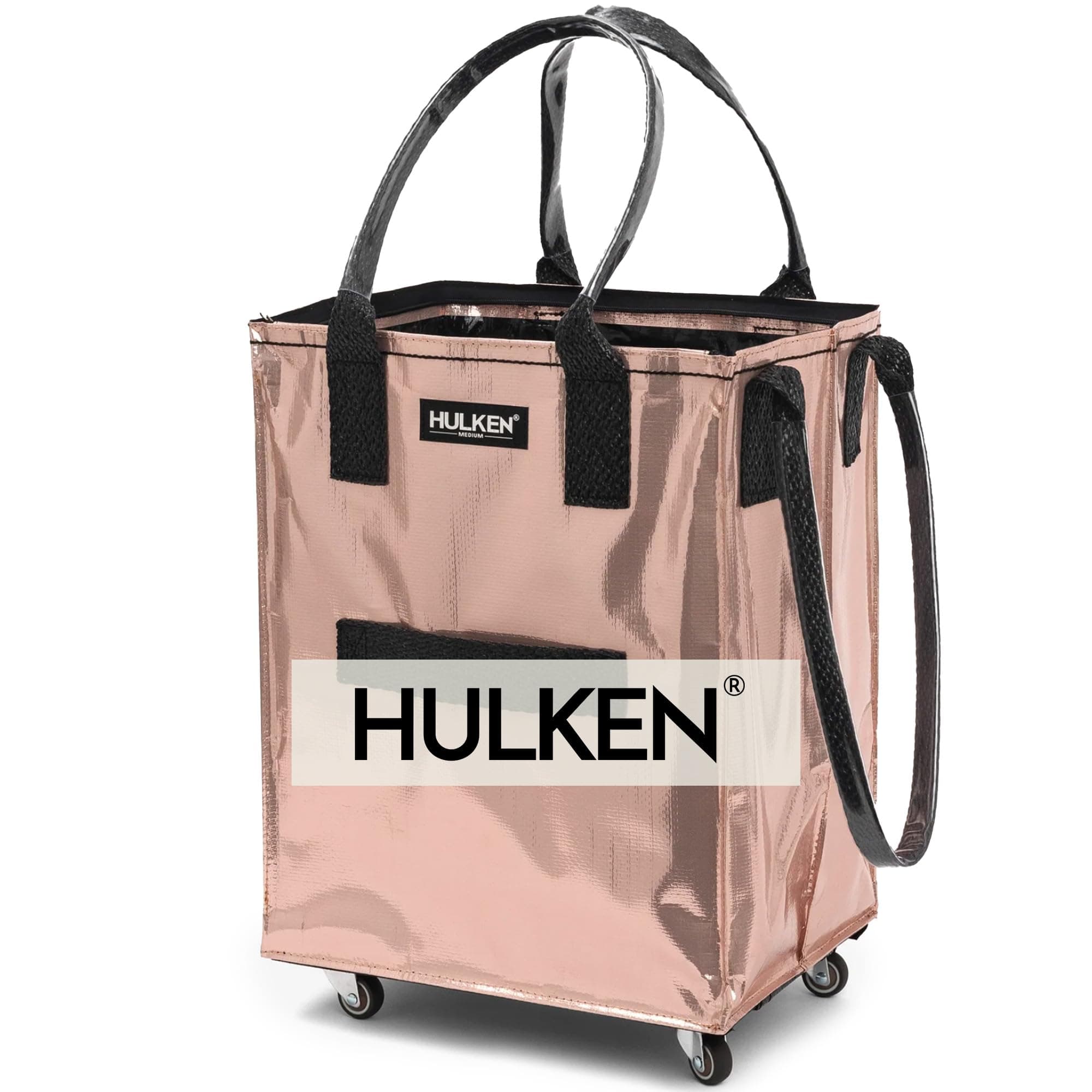 (Medium, Rose Gold) Reusable Grocery Bag On Wheels, Shopping Trolley, Rolling Tote, Zipper Closure, Lightweight, Carries Up to 66 lb, Folds Flat, Unbreakable Handles