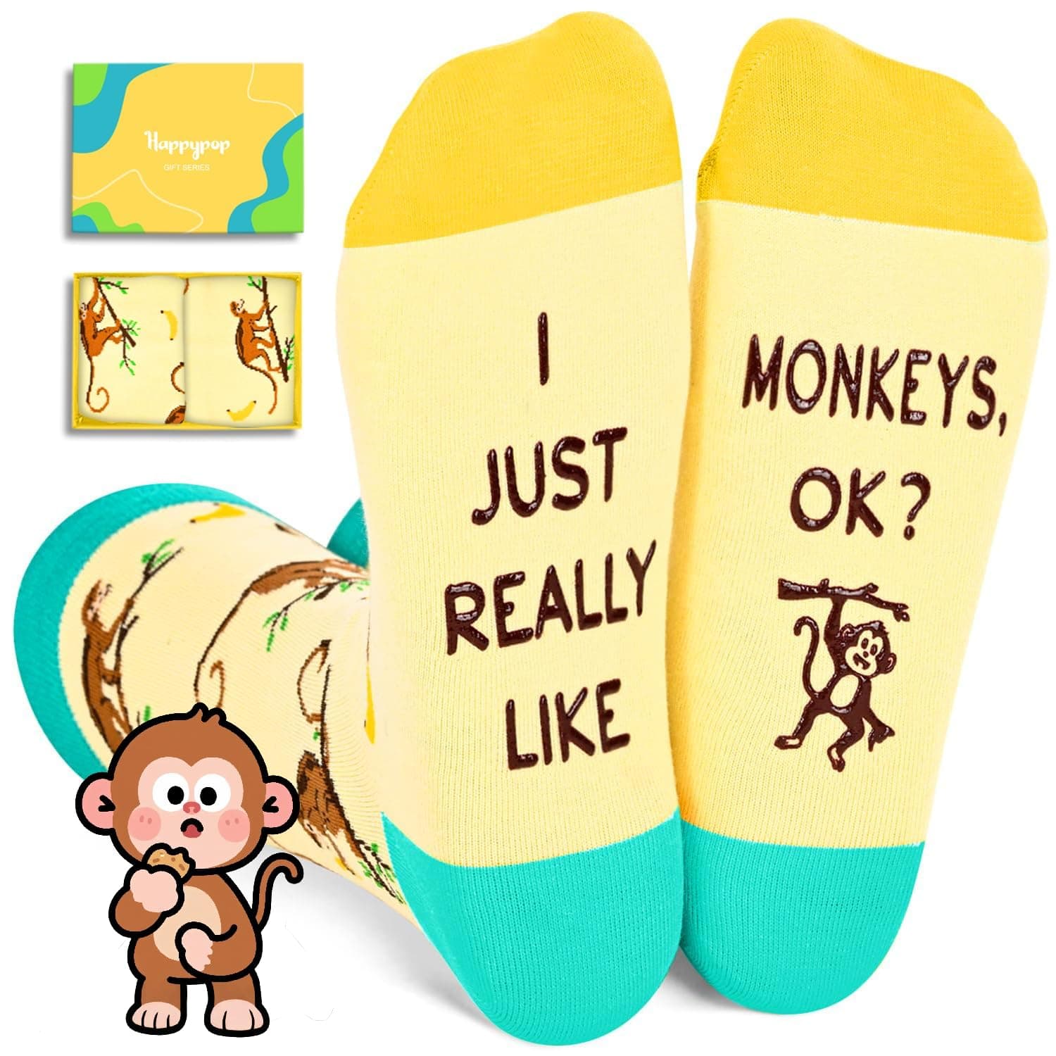 HAPPYPOP Funny Socks for Men Women - Dinosaur Monkey Octopus Raccoon Bee Penguin Lover Gifts