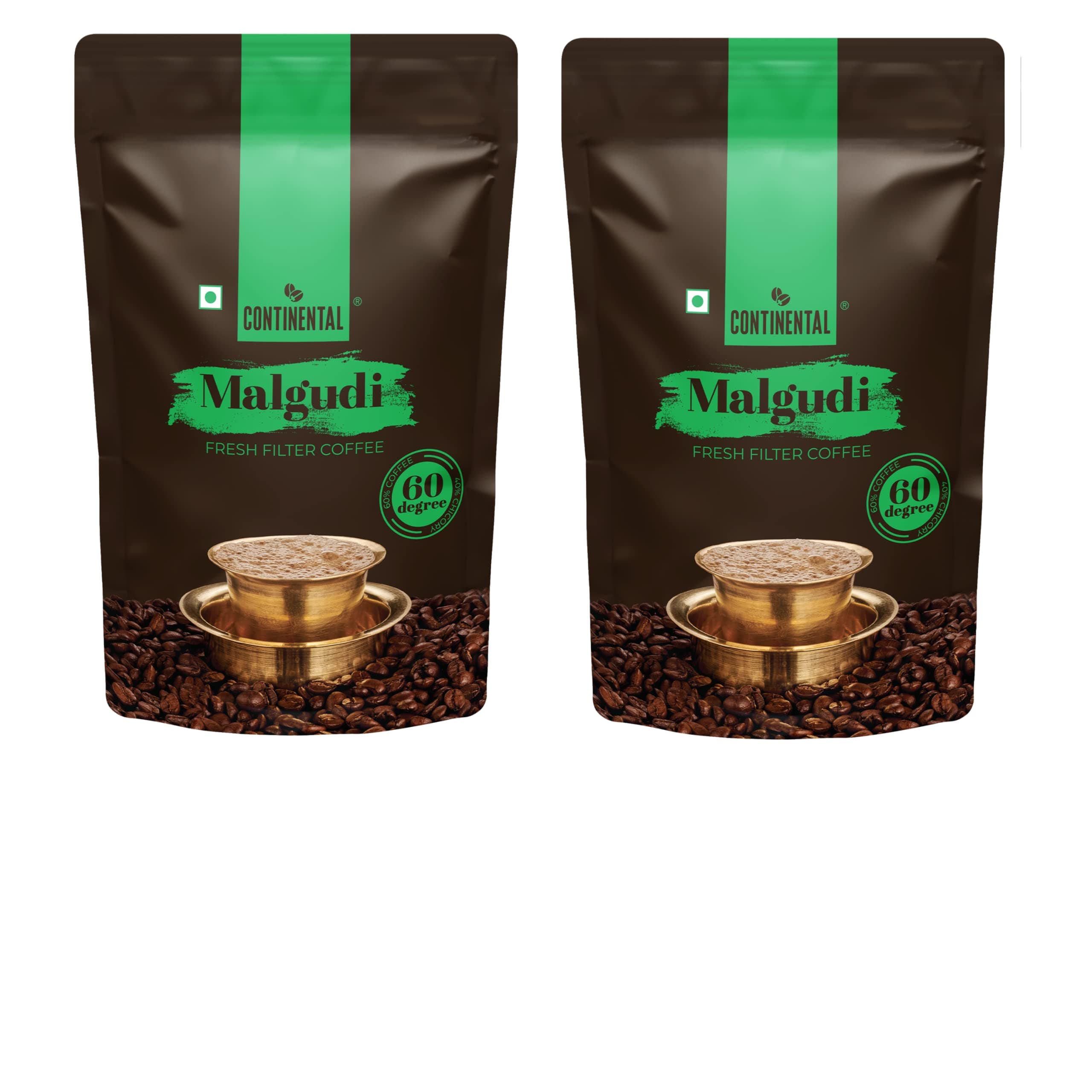 Continental Malgudi Filter Coffee 500gm Pouch (PACK OF 2) | (53% Coffee - 47% Chicory) | Traditional South Indian Filter Coffee Powder | Freshly Roasted Ground Coffee | 500gm*2-1KG