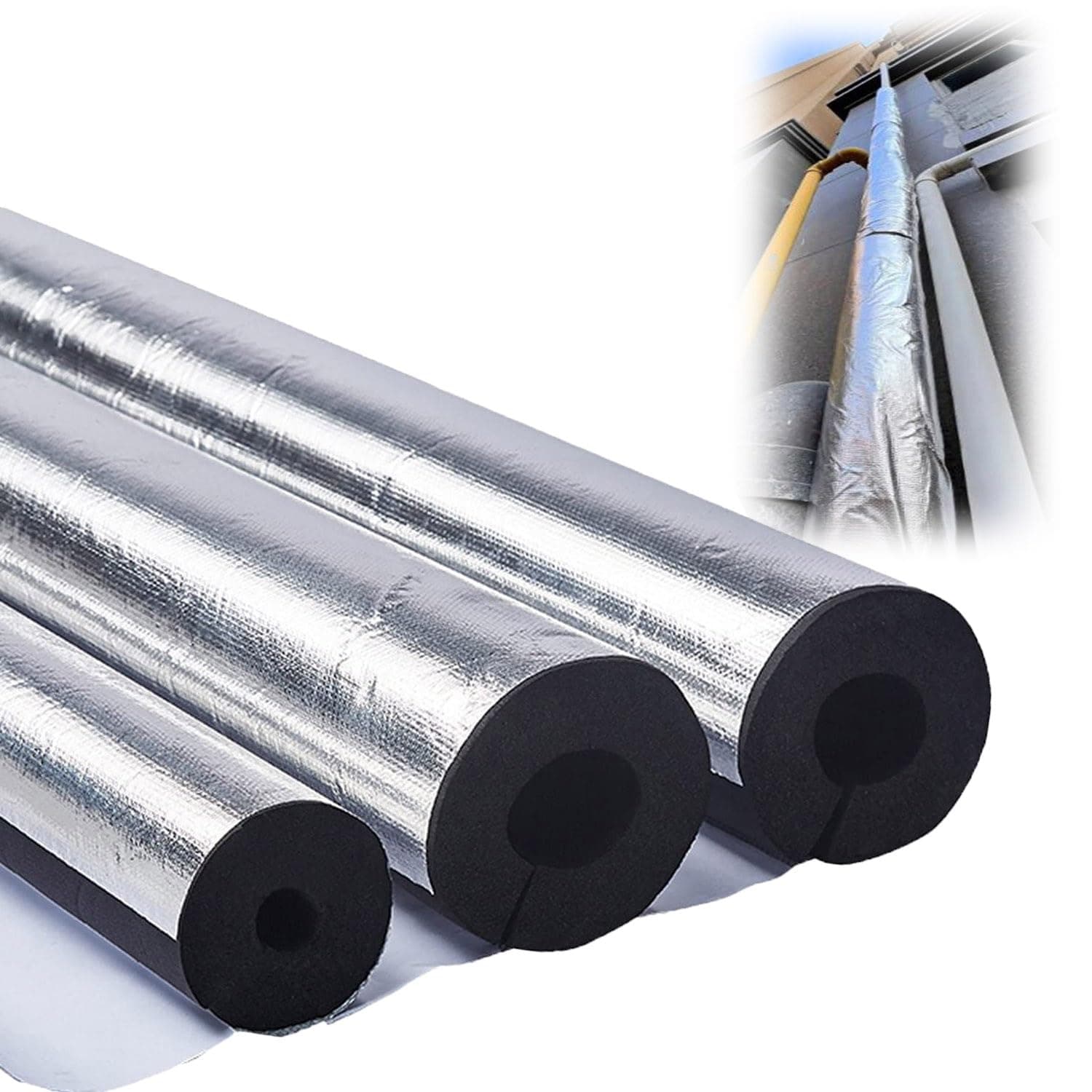 Outdoor Foam pipe insulation tubing, for On air conditioning lines on Heat Pump, Insulated tubes prevent heat loss, ID 22mm (7/8")-165mm (6-1/2") aluminum foil Foam Tubing(140mm(ID) x20mm)