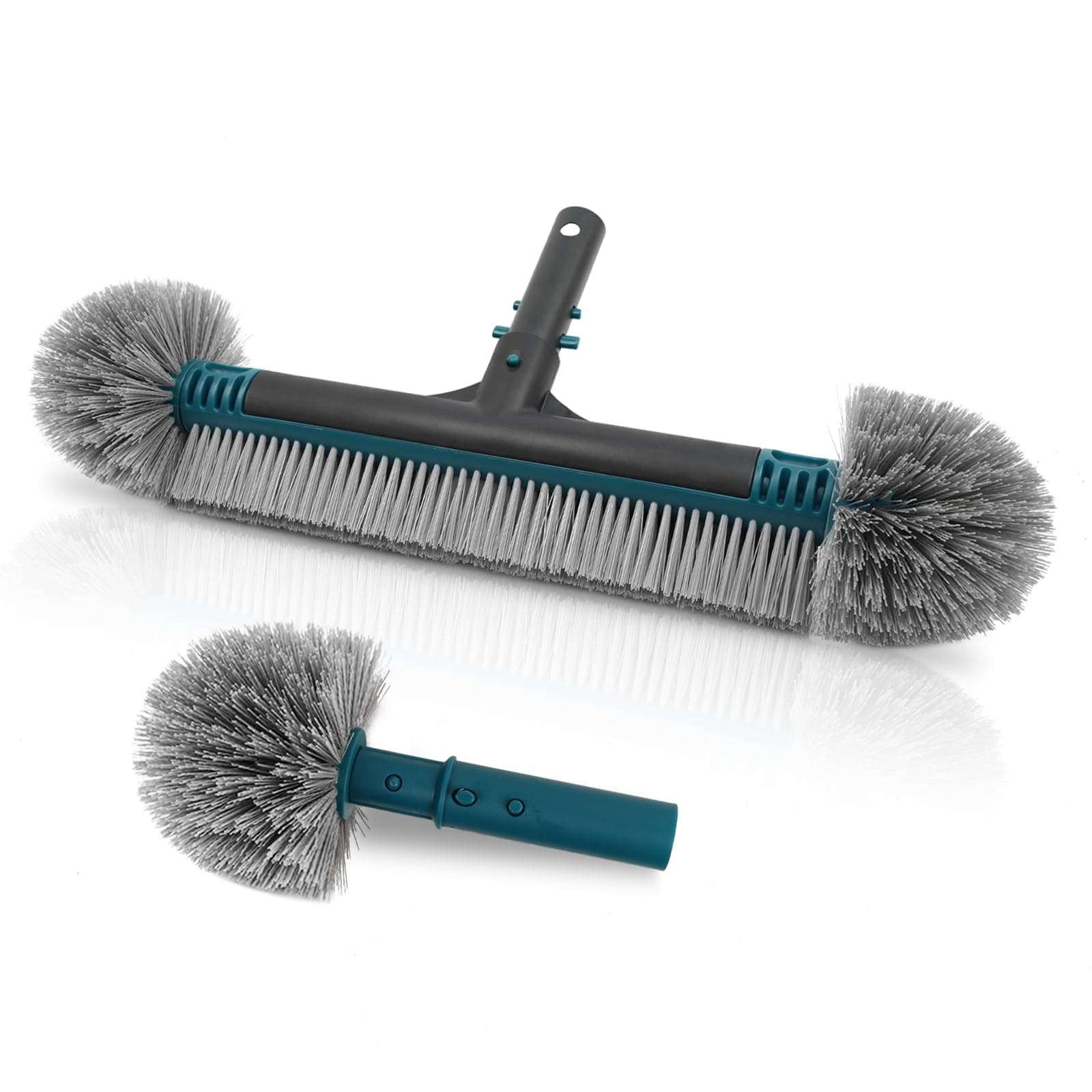 - 20'' Pool Brush Head, Detachable Pool Cleaning Brush with Durable Around Nylon Bristles, EZ Clip Aluminum Handle- Clean Swimming Pools Walls, Steps & Corners Faster