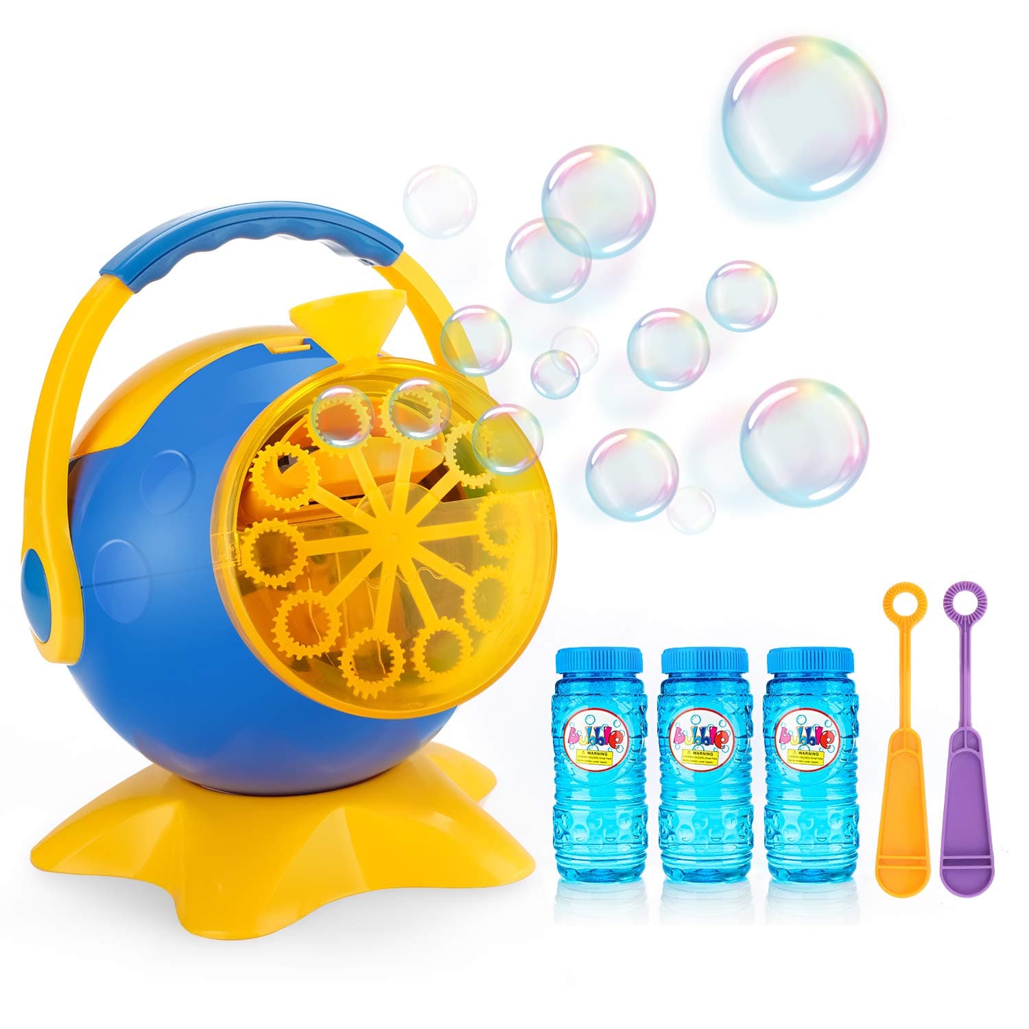 Apiker Bubble Machine with 3 Bobbles of Bubbles Solution - Automatic Bubble Blowing Machine Bubble Maker for Kids Parties, Wedding, Portable Handle for Indoor or Outdoor Use