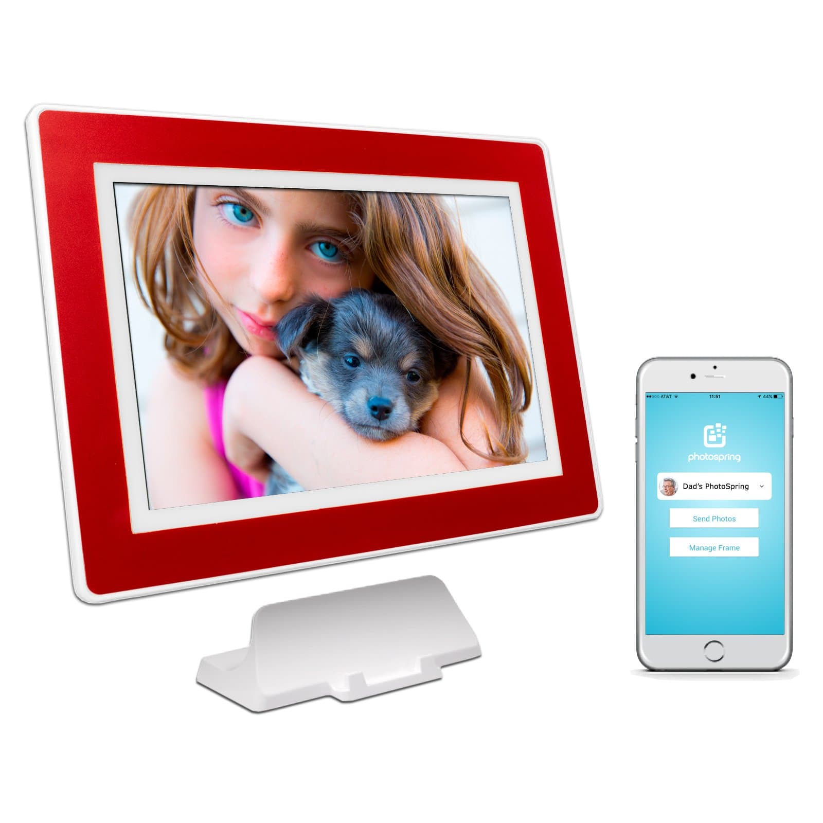 (32GB) 10-inch WiFi Cloud Digital Picture Frame - Battery, Touch-Screen, Plays Video and Photo Slideshows, HD IPS Display, iPhone & Android app (White/Maroon Red Mat - 32,000 Photos)