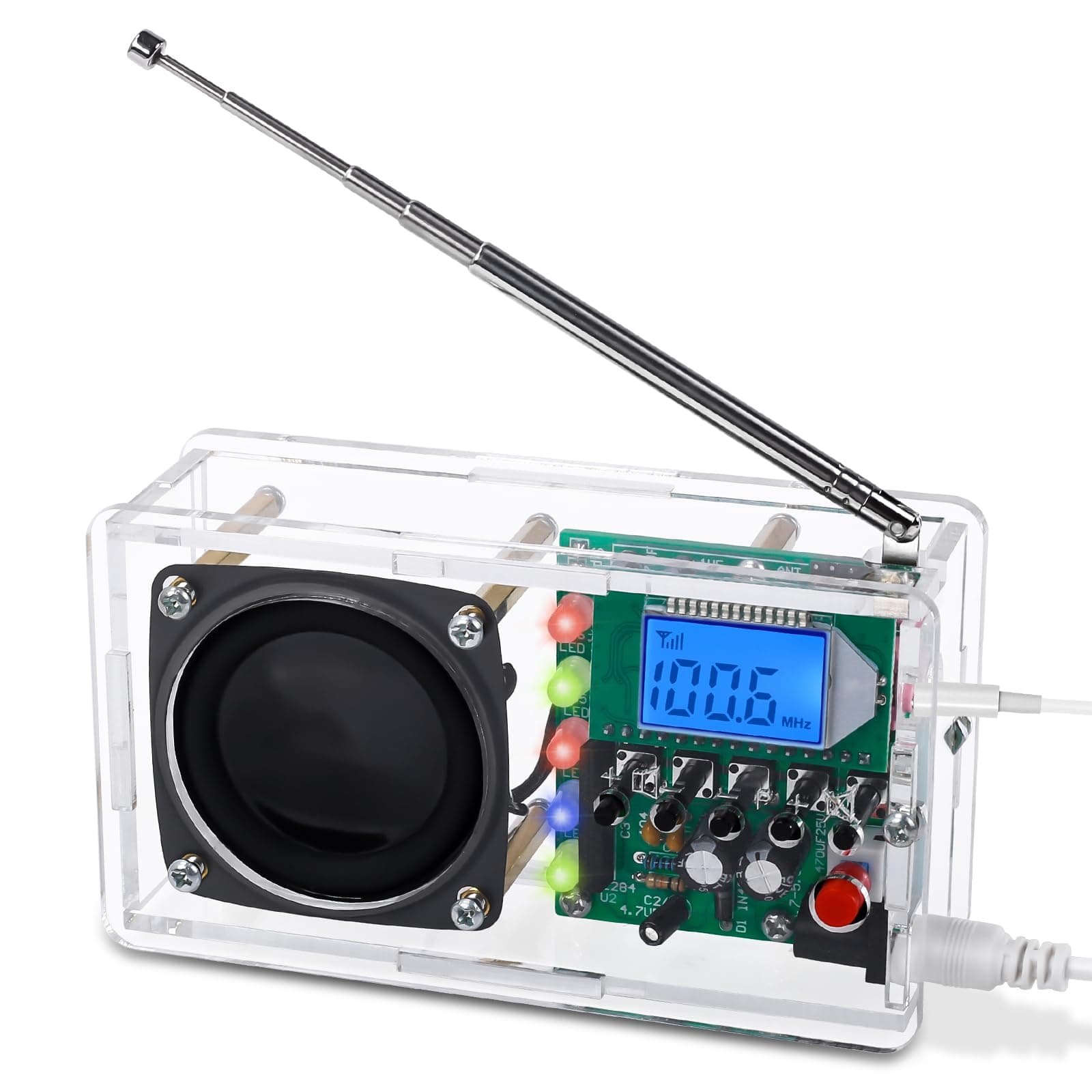ICSTATION FM Radio Soldering Kit, DIY Radio Kit with LED Flashing Lights FM 76-108MHz LCD Display FM Radio Kit with Headphone Jack Soldering Practice Kit for School Education