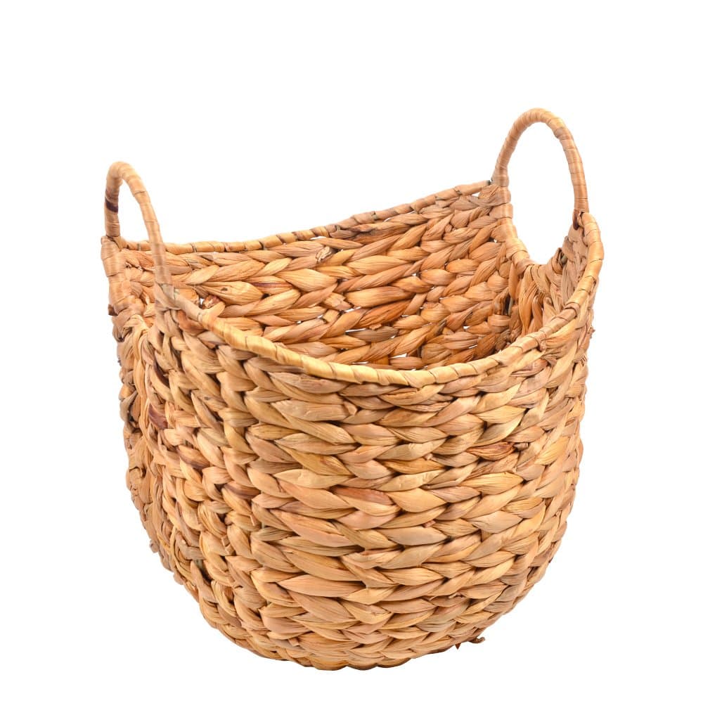 Haneye Seagrass Storage Basket, Large Water Hyacinth Basket, Hand Woven Storage Basket with Braided Handles