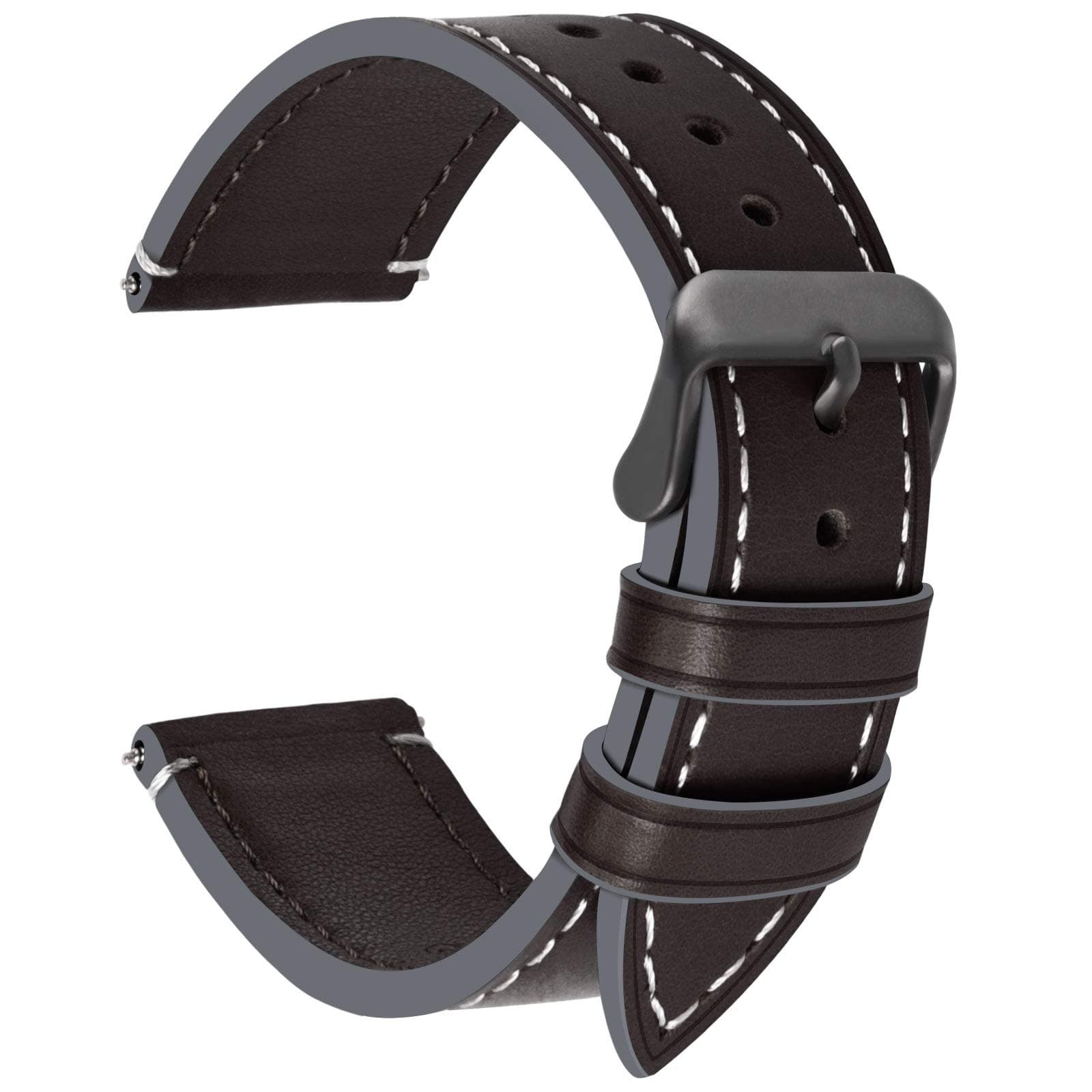 4 Colors for Smart Watch Strap, Fullmosa Top Leather Watch Band Replacement 22mm,Coffee + smoky grey buckle