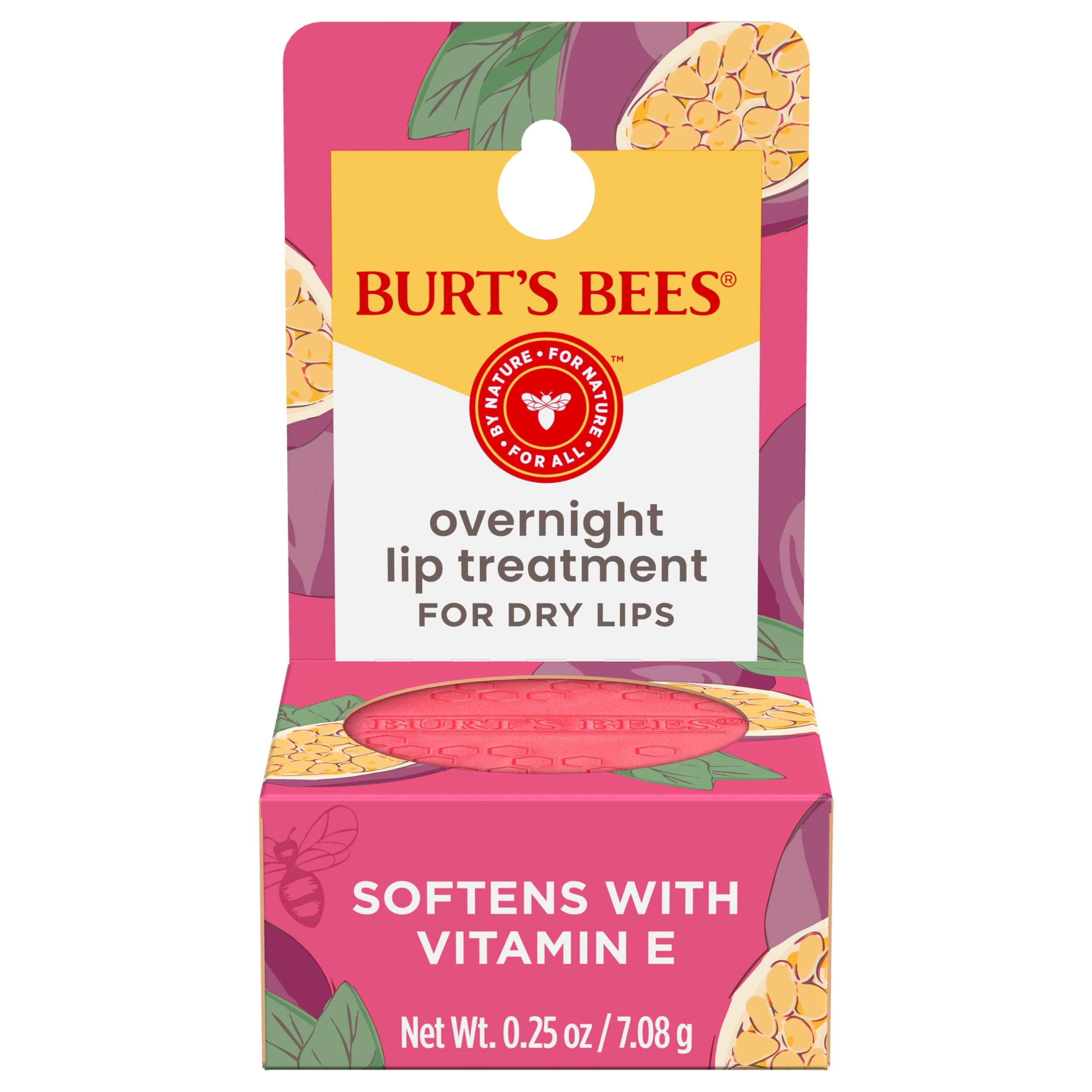 Burt's Bees Overnight Lip Sleeping Mask, 0.25 oz - Moisturizing, Hydrating, Exfoliating, Reduces Fine Lines, Ceramide Infused, Passionfruit Scent