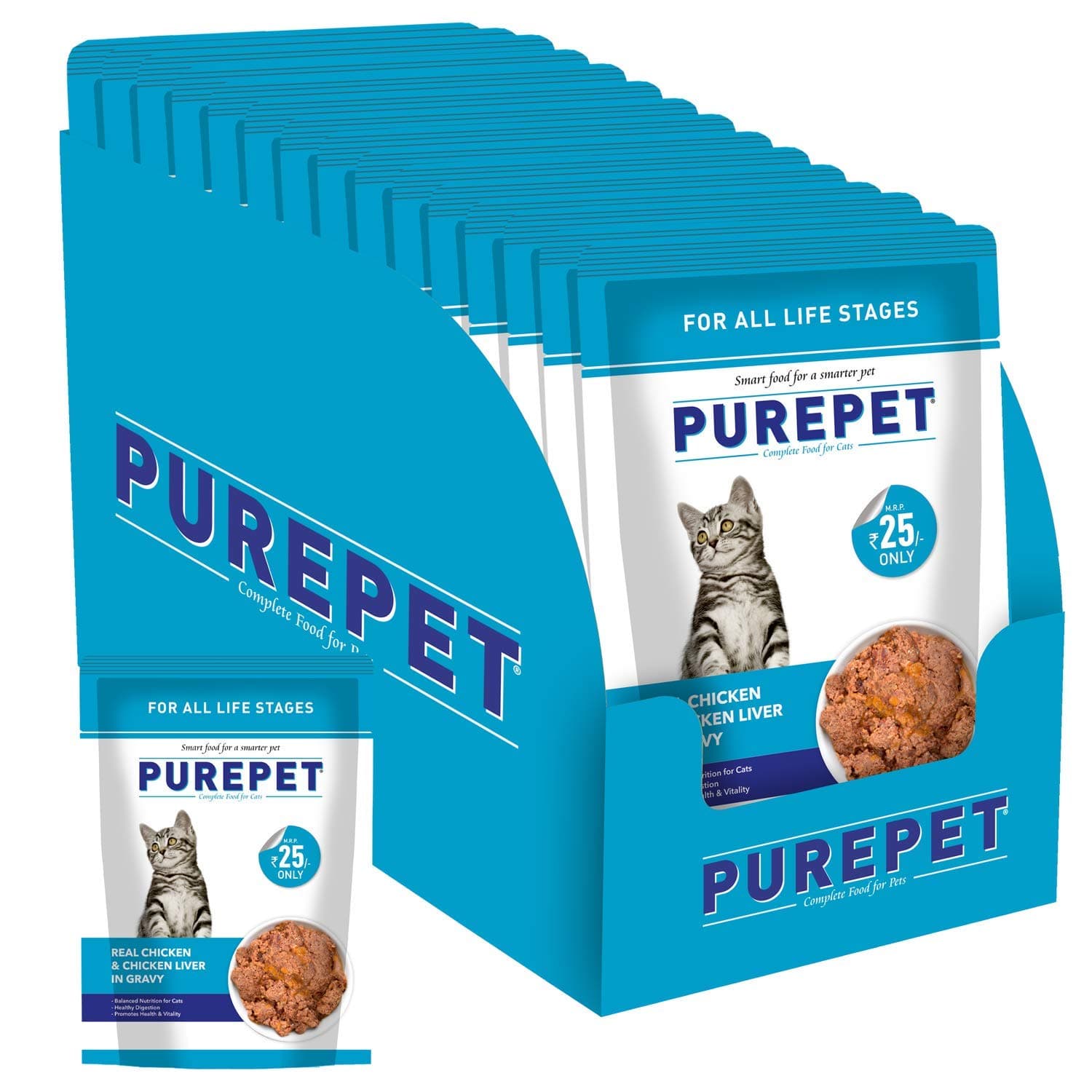 Wet Cat Food, Real Chicken and Chicken Liver in Gravy, 15 Pouches (15 x 70g)., All Life Stages