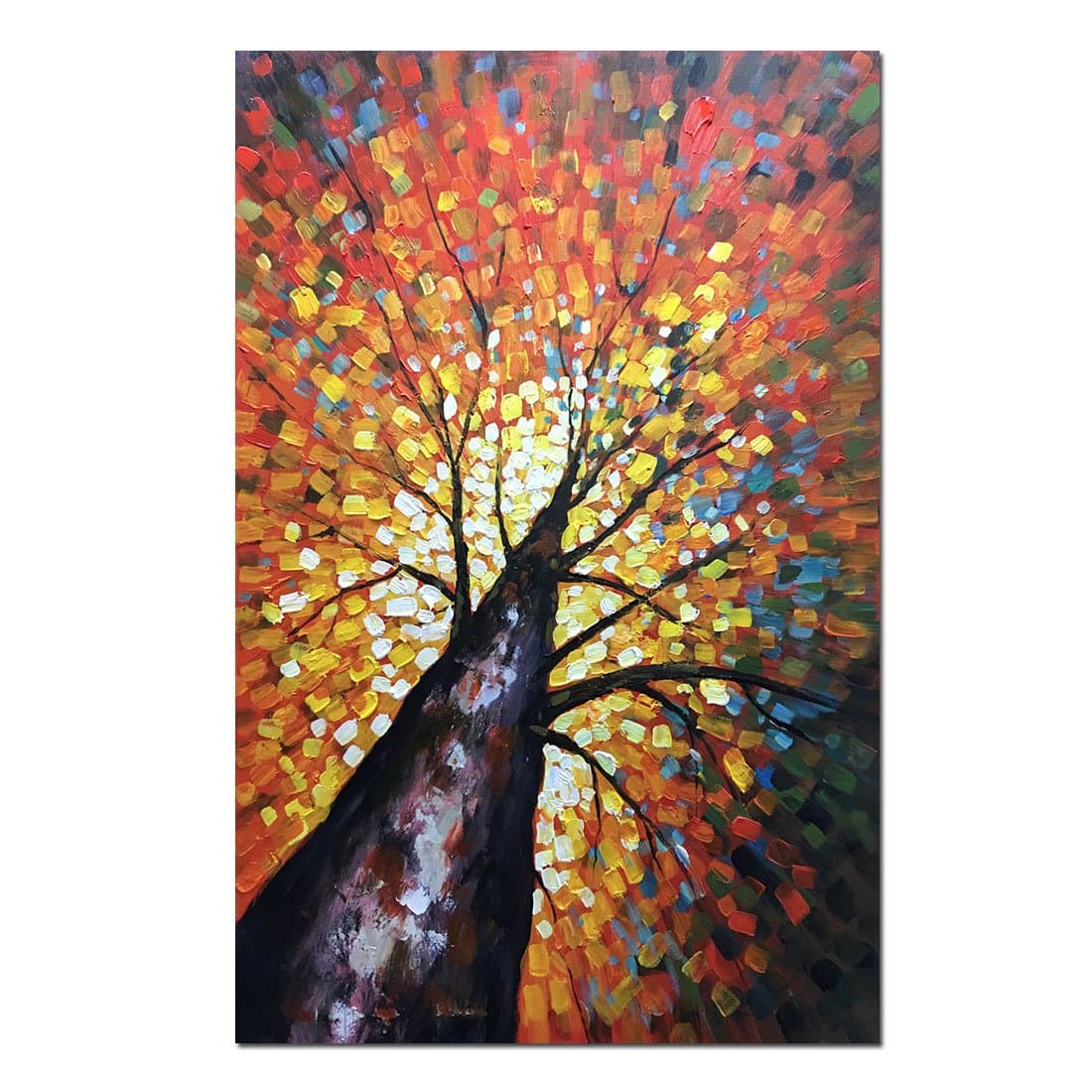 Fasdi Art 24x36inch Oil Painting Orange Tree 3D Hand-Painted On Canvas Abstract Artwork Flower Garden Art Wood Inside Framed Hanging Wall Decoration