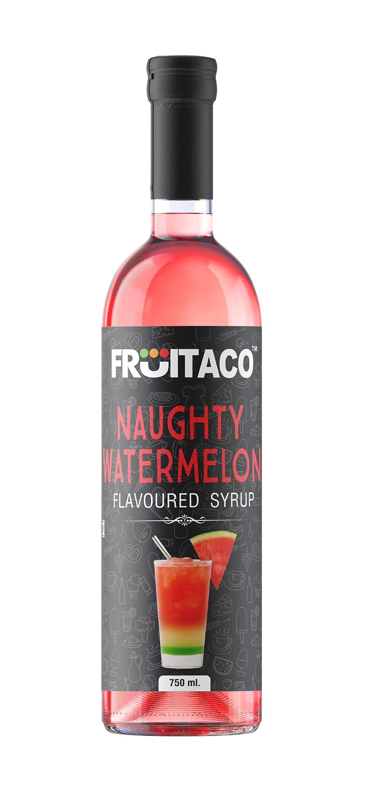 Fruitaco Watermelon Syrup: Perfect Mixer For Enhancing Mocktails & Cocktails, Drinks, And Mojitos At Parties, Conveniently Packaged In A 750Ml Bottle For All Your Mixing Needs