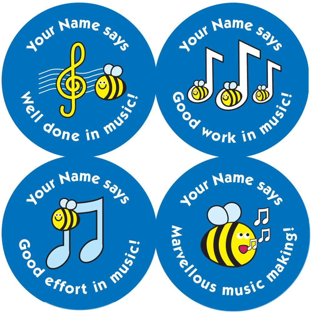 Personalised Music Curriculum Reward Stickers - Your Name says. Mixed Images and captions to Reward and Motivate Music Students. Designed & Made by The Sticker Factory.