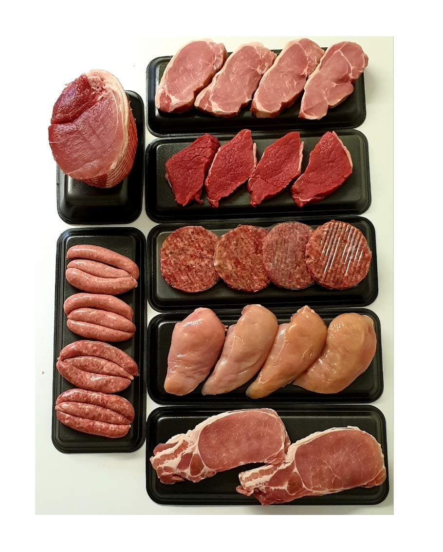 Extra Value Bargain Family Meat Hamper Pack Bulk Buy Pork, Steak, Sausage, Bacon, Chicken, Beef Burgers, Gammon Joint Fresh Modern Family Buy