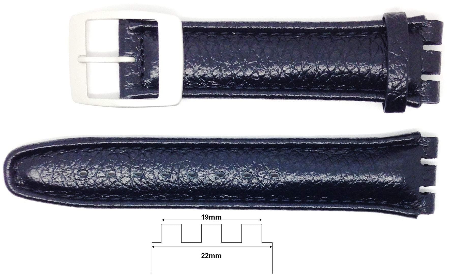 New 19mm (22mm) Sized Genuine Leather Strap Compatible for Swatch® Watch - Black - 400AA22